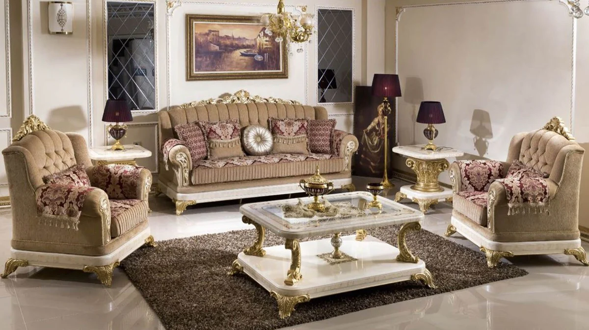 Luxury baroque side table white / beige / gold - magnificent solid wood table in baroque style - baroque living room furniture - noble and magnificent