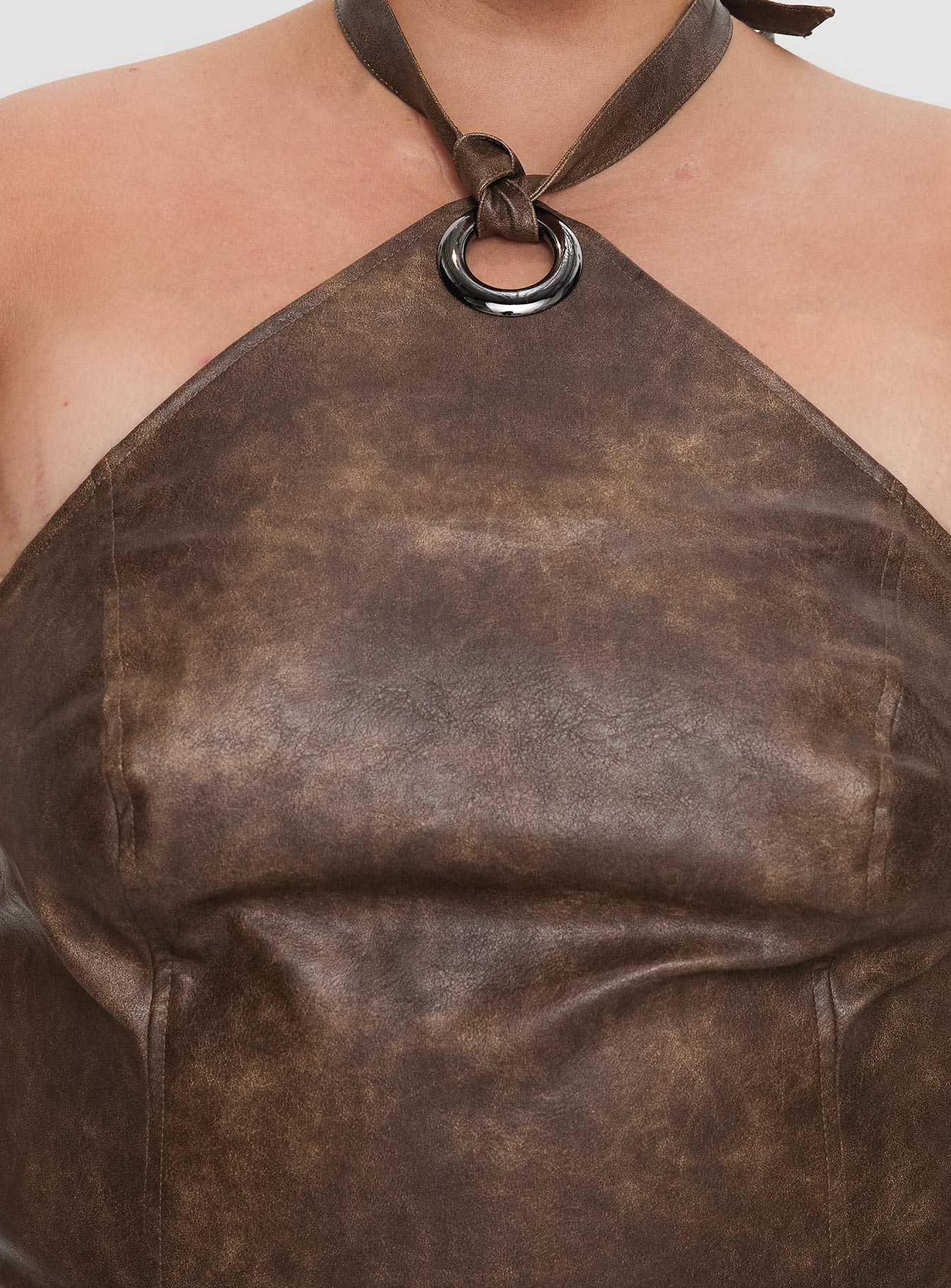 Treat You Better Ring Detail Faux Leather Top Brown Curve