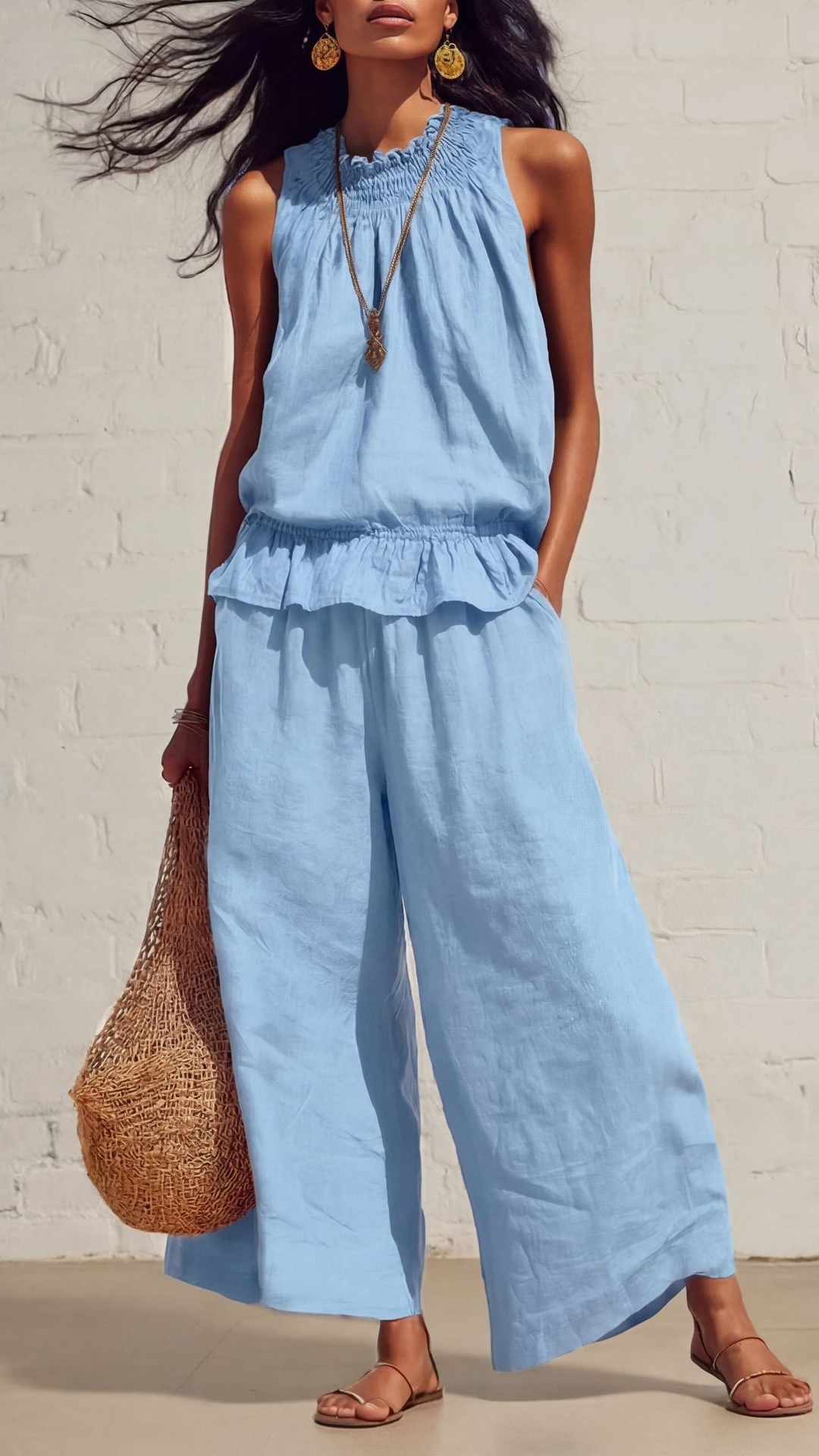 Women's Vintage Bohemian Ruffled Cotton-Linen Two-Piece Set - Nordfashionstorm - Women's Clothing, Fashion for You - Nordfashionstorm.com