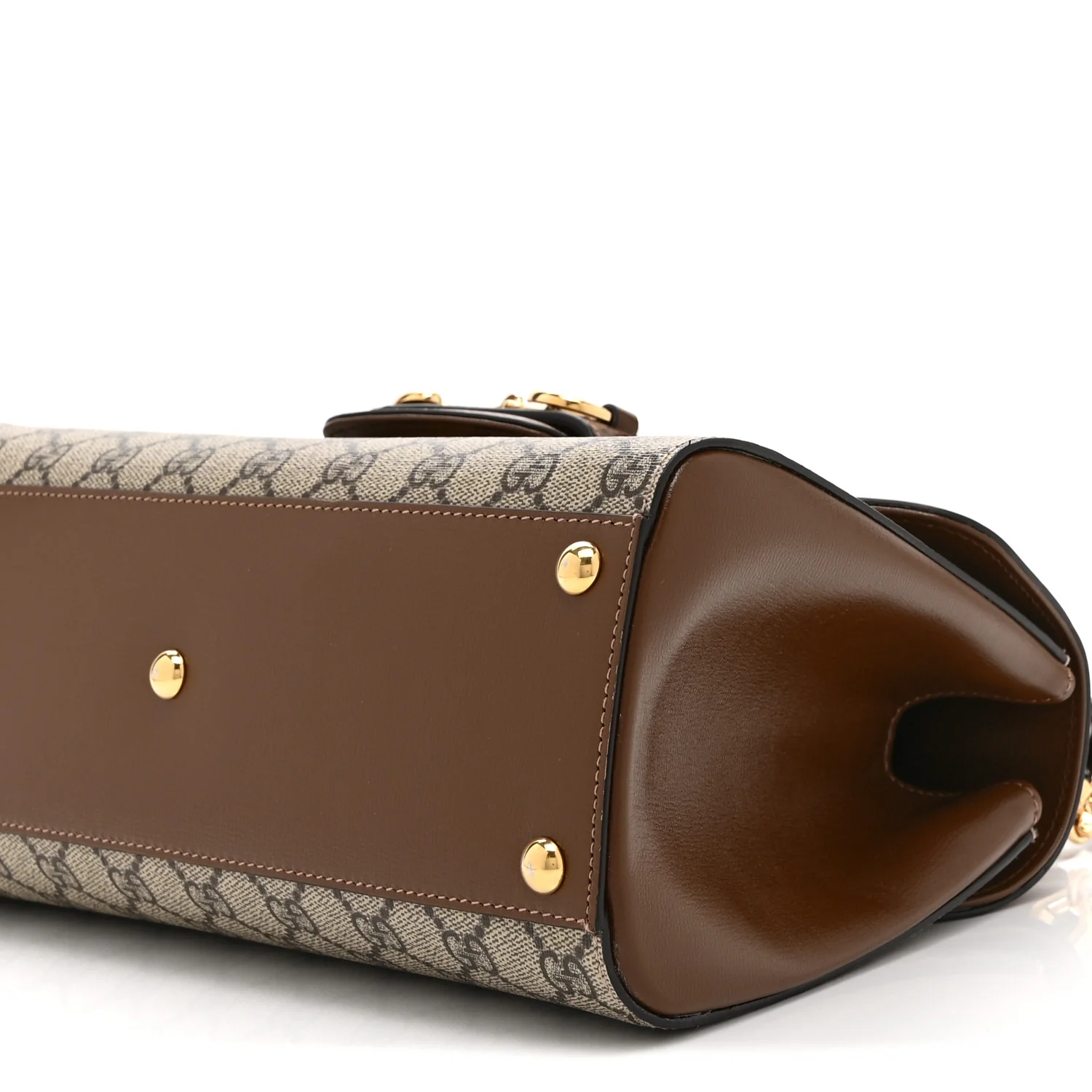 GG Supreme Monogram Calfskin Medium Horsebit 1955 Top Handle Bag Beige Ebony Brown Sugar - Top Club