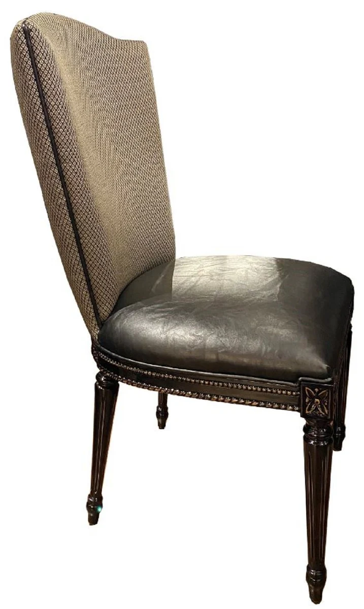 Luxury baroque dining room set black / gold - 1 dining table with glass top & 6 dining chairs - noble dining room furniture in baroque style