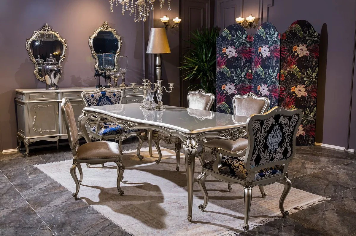 Luxury baroque dining table silver - magnificent solid wood dining room table - magnificent baroque dining room furniture