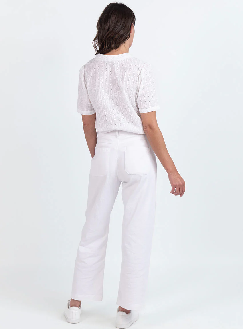 Chemisier femme brodé en coton blanc naturel