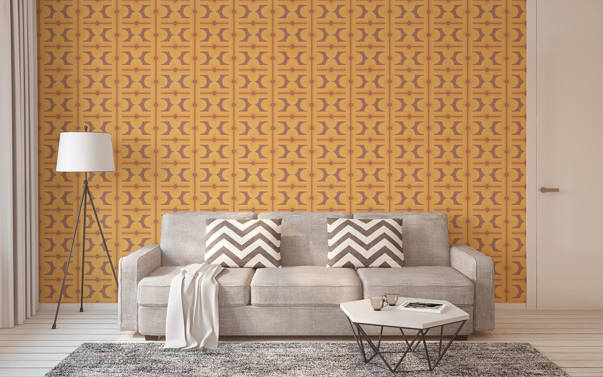 Vliesbehang abstracte patronen uit de jaren 70 in warme kleuren – bruin, geel, oranje Abstracte patronen op vliesbehang uit de jaren 70 in warme kleuren – bruin, geel, oranje #1