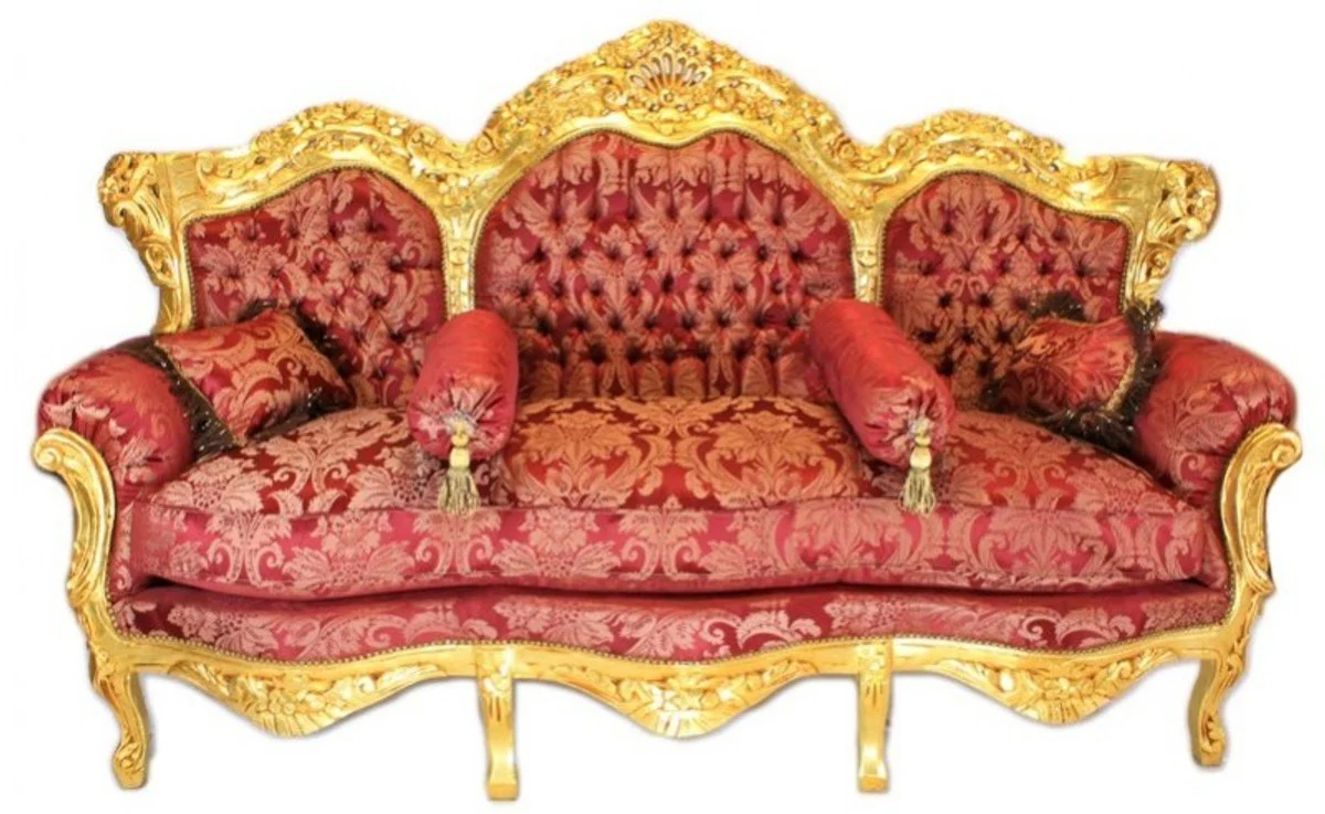 Baroque living room set Bordeaux bouquet pattern / gold - 3 seater sofa + 2 armchairs