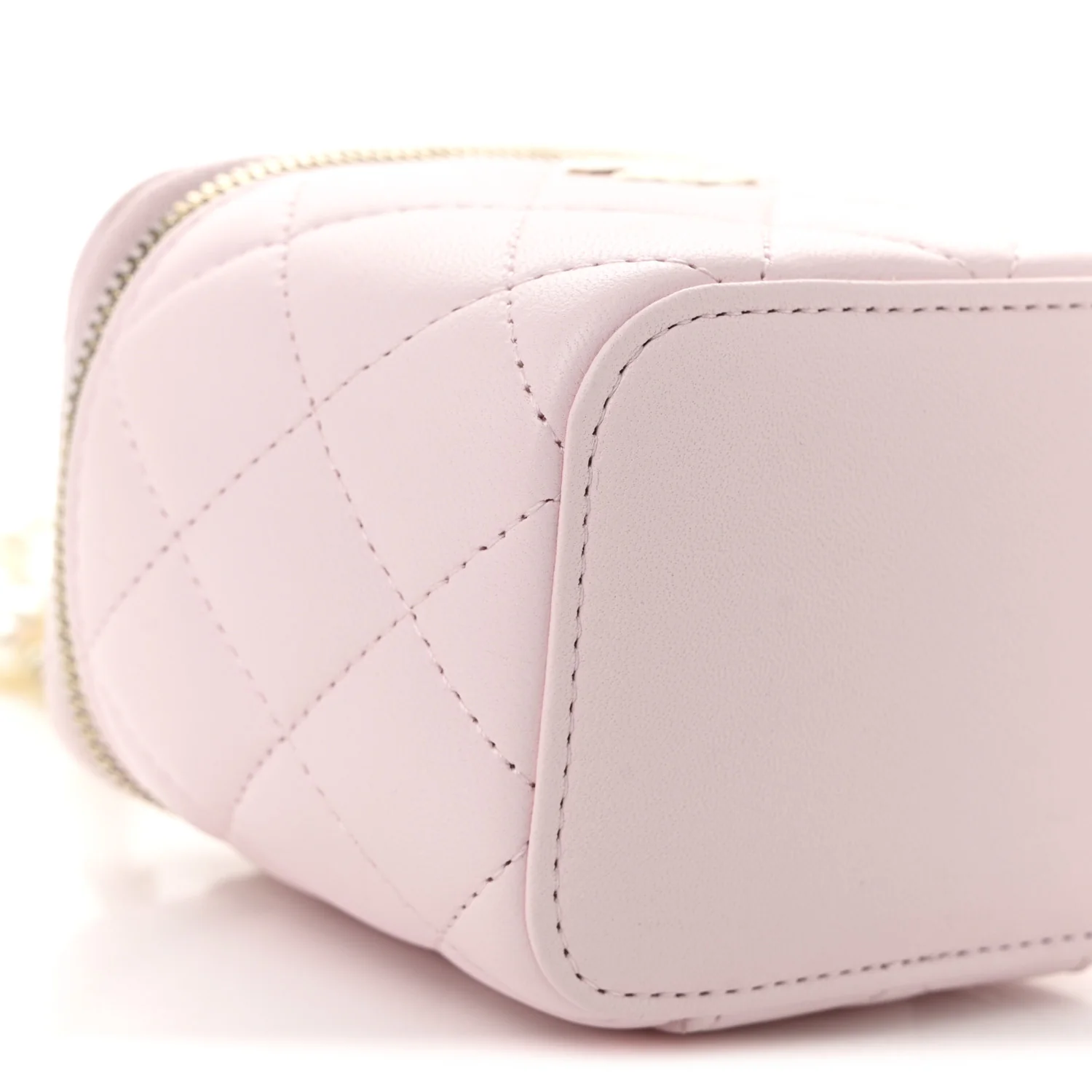 Lambskin Quilted Mini Vanity Case With Pearl Chain Light Pink - Top Club