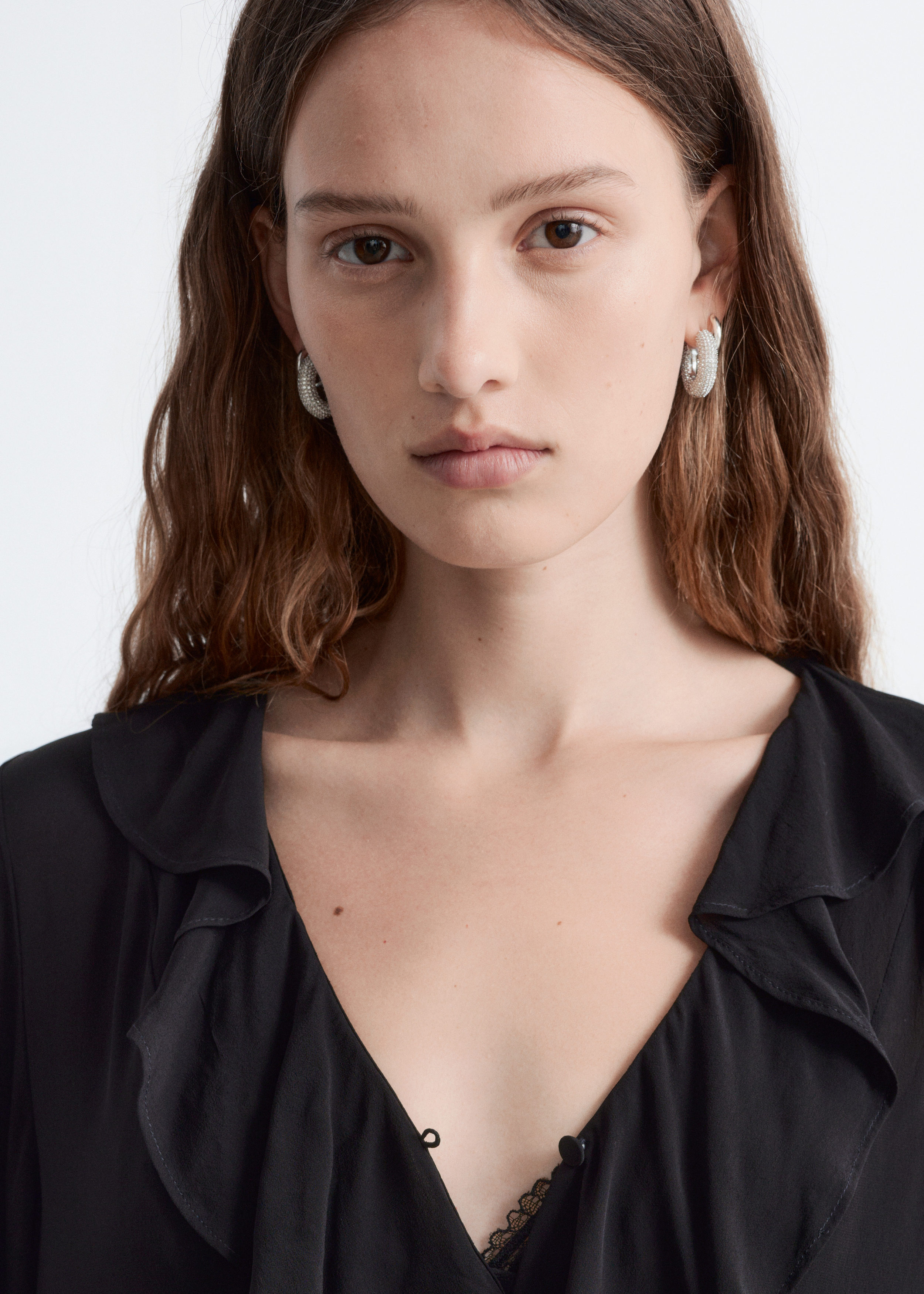 & Other Stories RUFFLE V-NECK BLOUSE