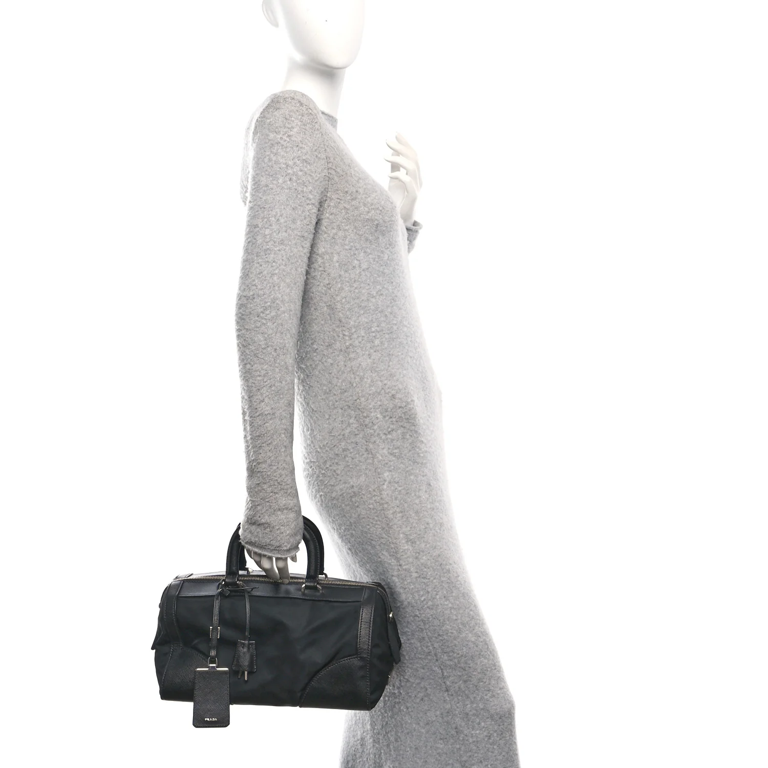 Nylon Saffiano Top Handle Bag Black