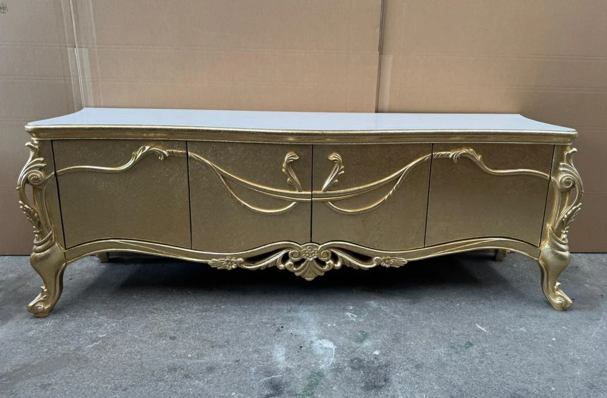 Luxury Baroque TV Cabinet Gold / White 185 cm - Baroque Furniture