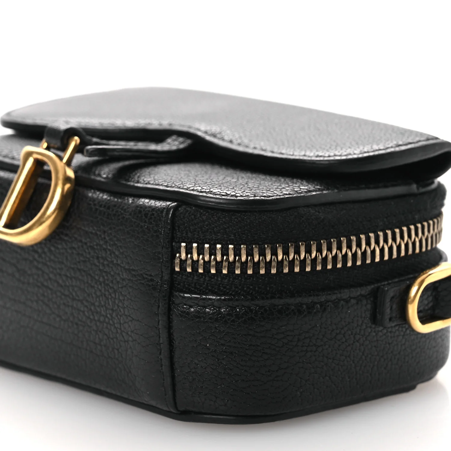 Goatskin Mini Saddle Shoulder Strap Pouch Black - Top Club