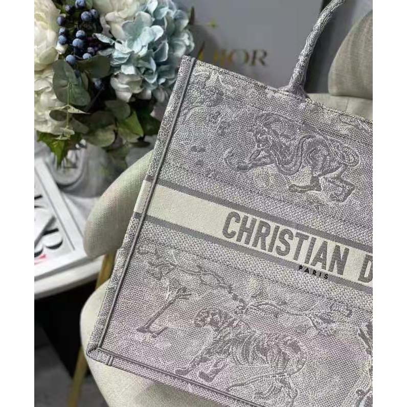 CD Unisex CD Large CD Book Tote Gray Toile De Jouy Embroidery - Top Club
