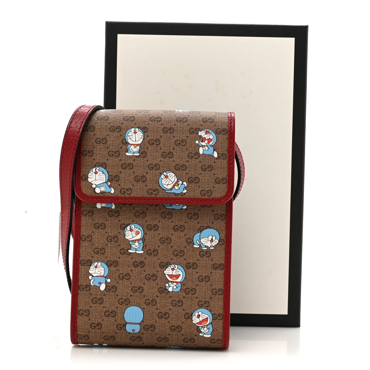 X DORAEMON Mini Vintage GG Supreme Monogram Mini Crossbody Bag Beige Cherry Red - Top Club