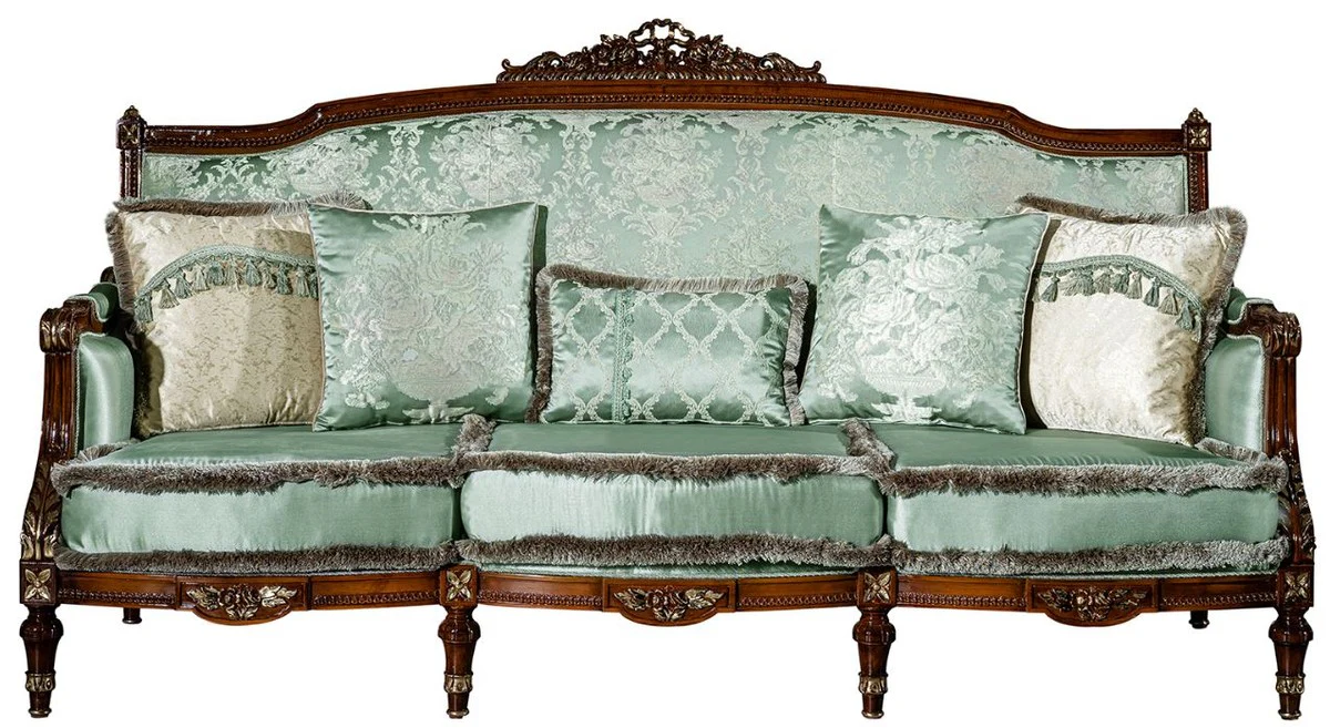 Luxury baroque living room set light green / brown - 2 sofas & 2 armchairs & 1 coffee table - magnificent living room furniture in baroque style