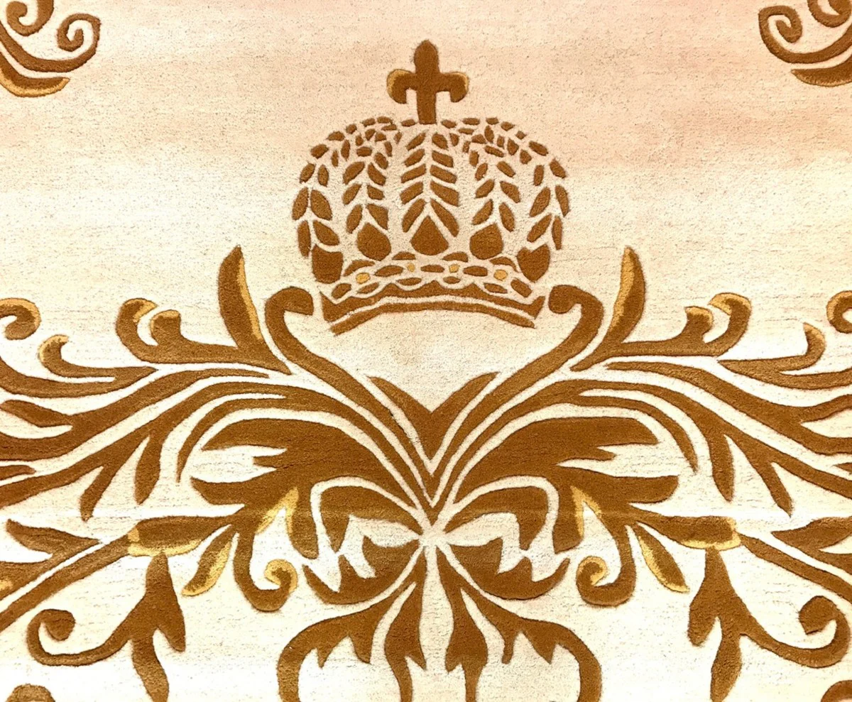 Pompöös by Luxus Carpet by Harald Glööckler - ALL SIZES - Crown Cream / Gold - Baroque Design Carpet - Handwoven from wool