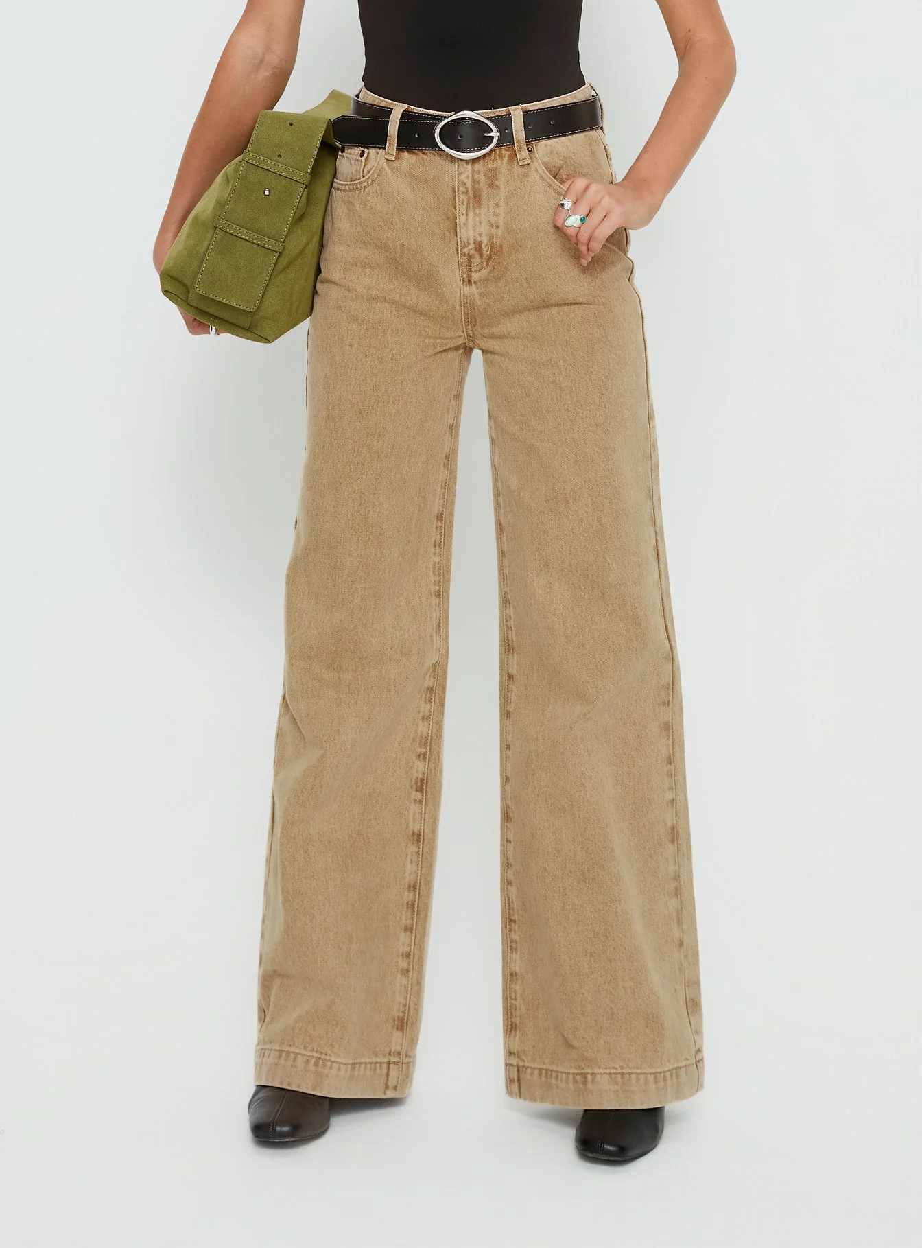 Goldie High Rise Wide Leg Jeans Tan