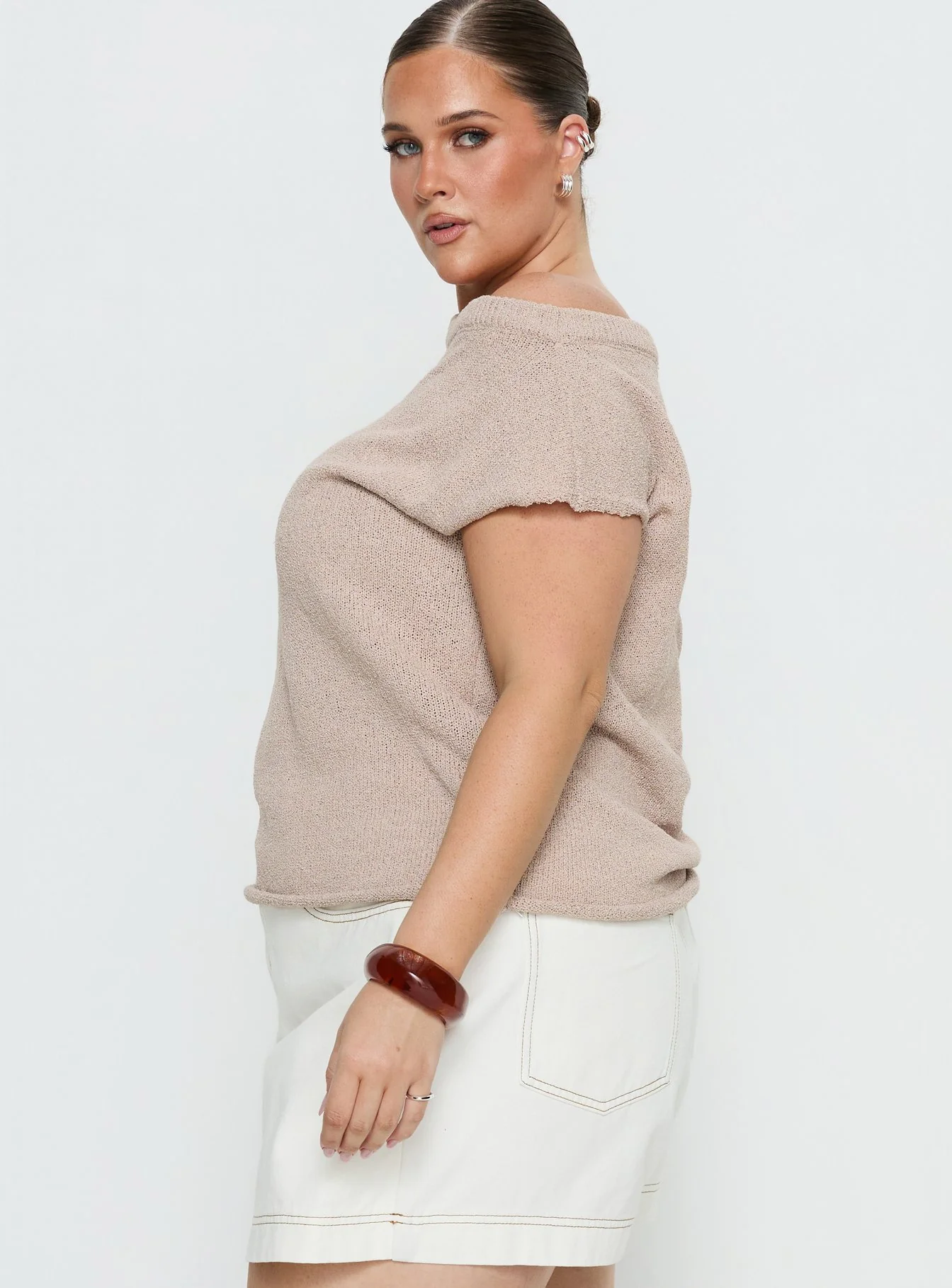 Ashfield Off Shoulder Top Oat Curve