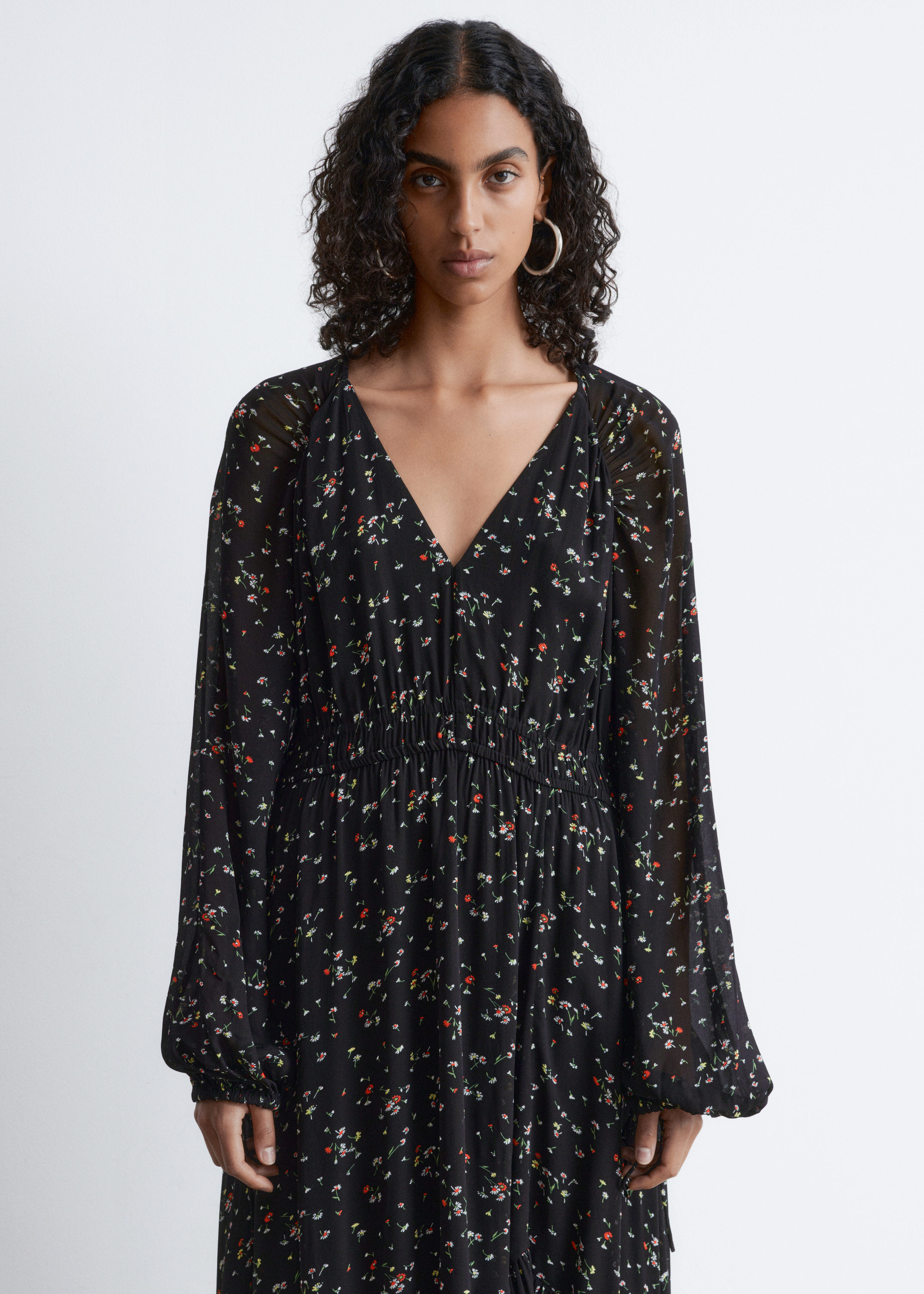 & Other Stories LONG-SLEEVE FRILLED MAXI DRESS