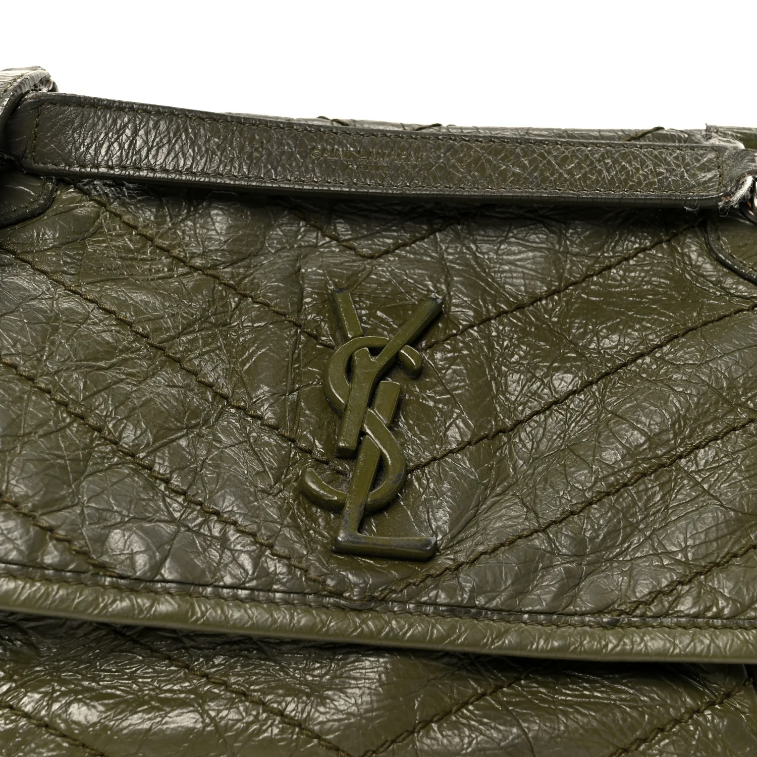 Crinkled Lambskin Matelasse Monogram Baby Niki Chain Satchel Seawood - Top Club