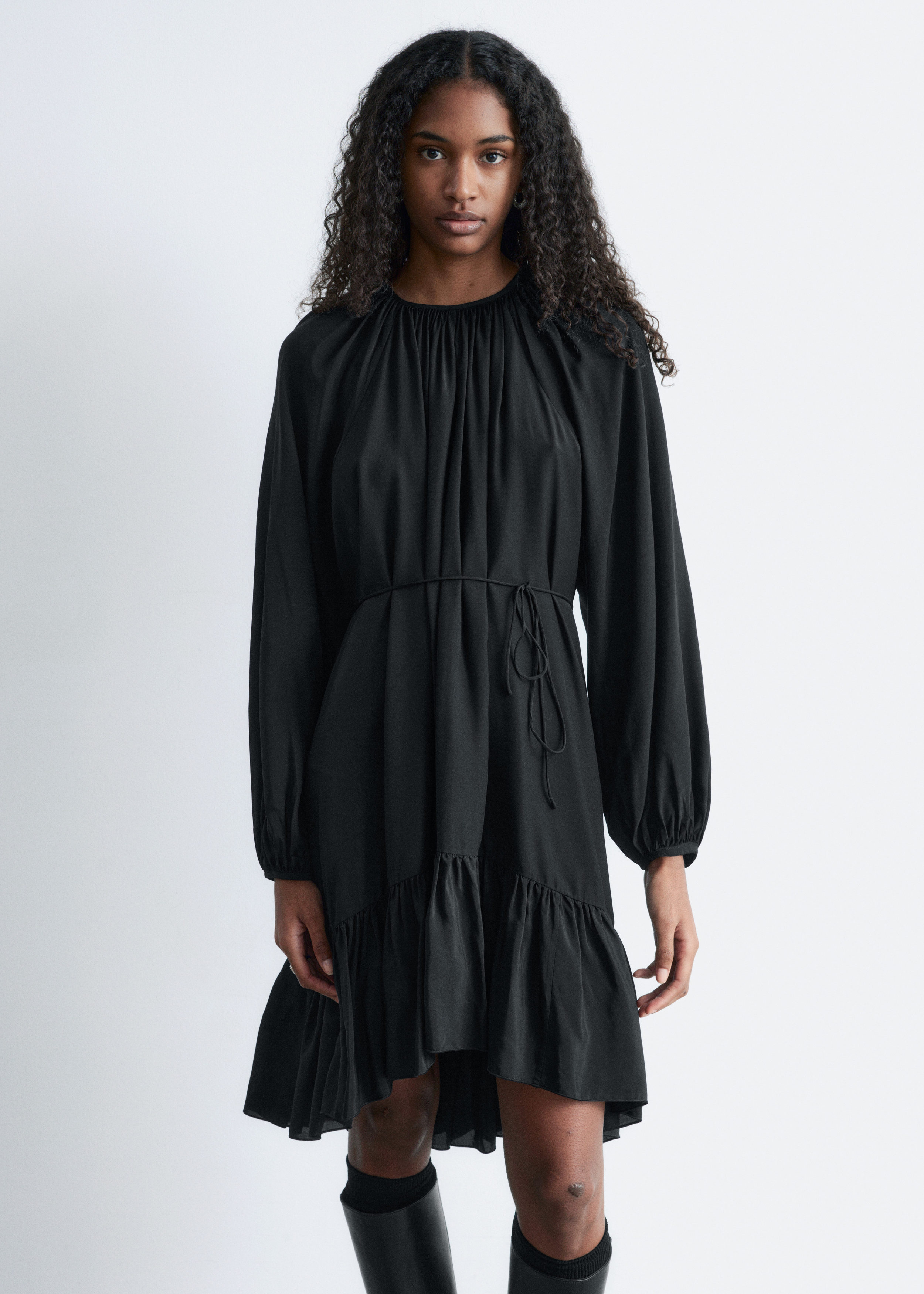 & Other Stories FLOUNCED BALLOON-SLEEVE MINI DRESS