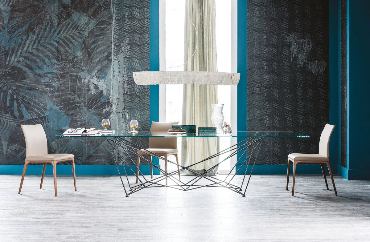 Luxury dining table with glass top black - Various sizes - Made in Italy