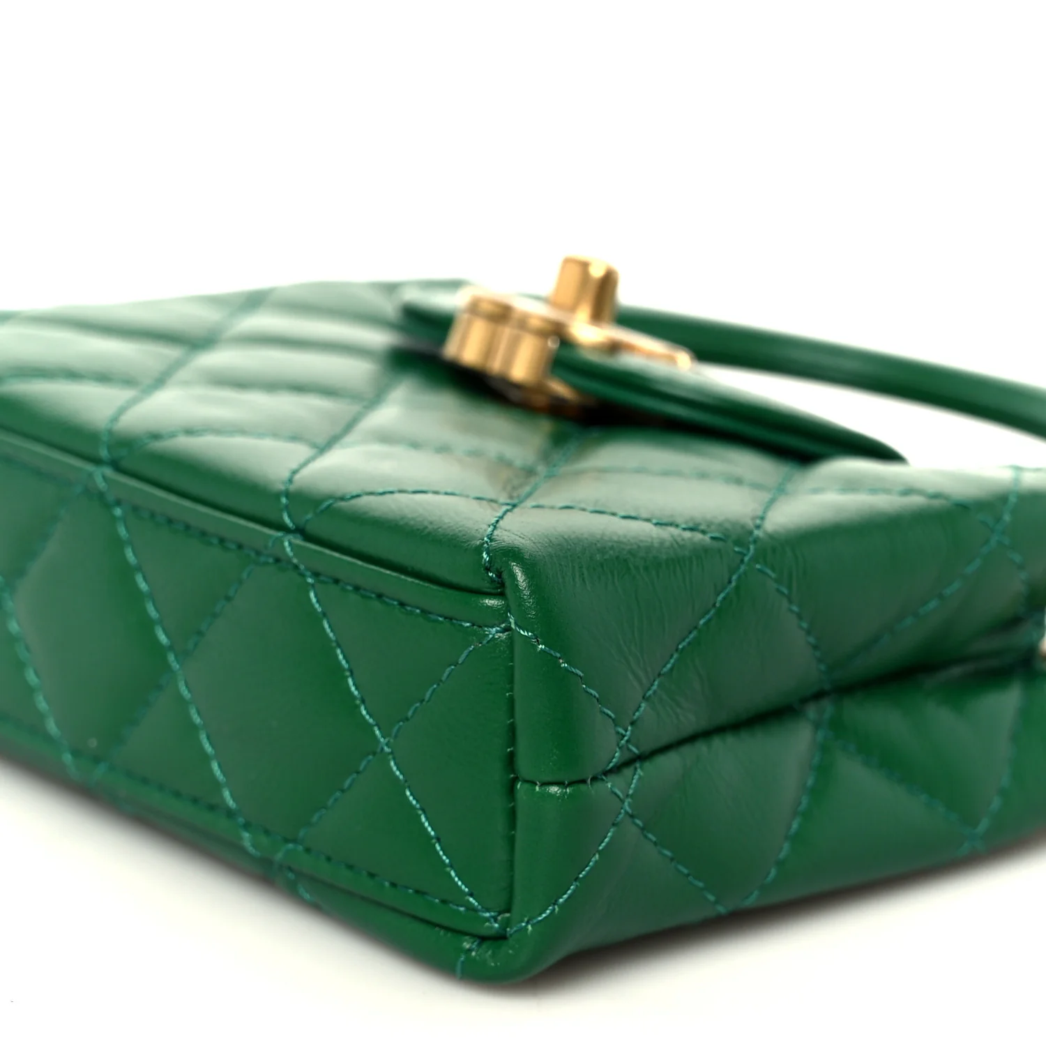 Shiny Aged Calfskin Quilted Mini Nano Kelly Shopper Green - Top Club