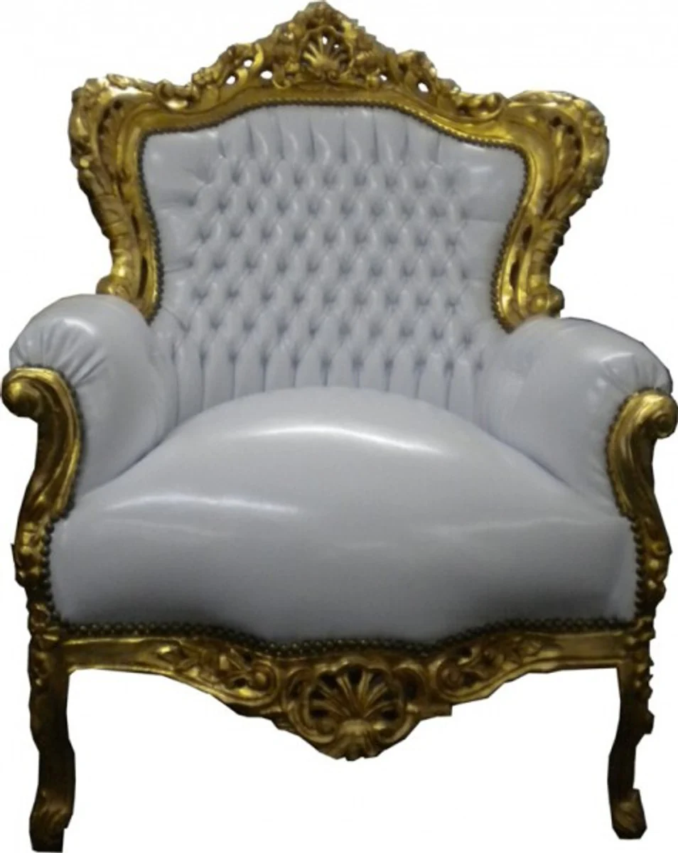 Baroque armchair King white/gold leather look