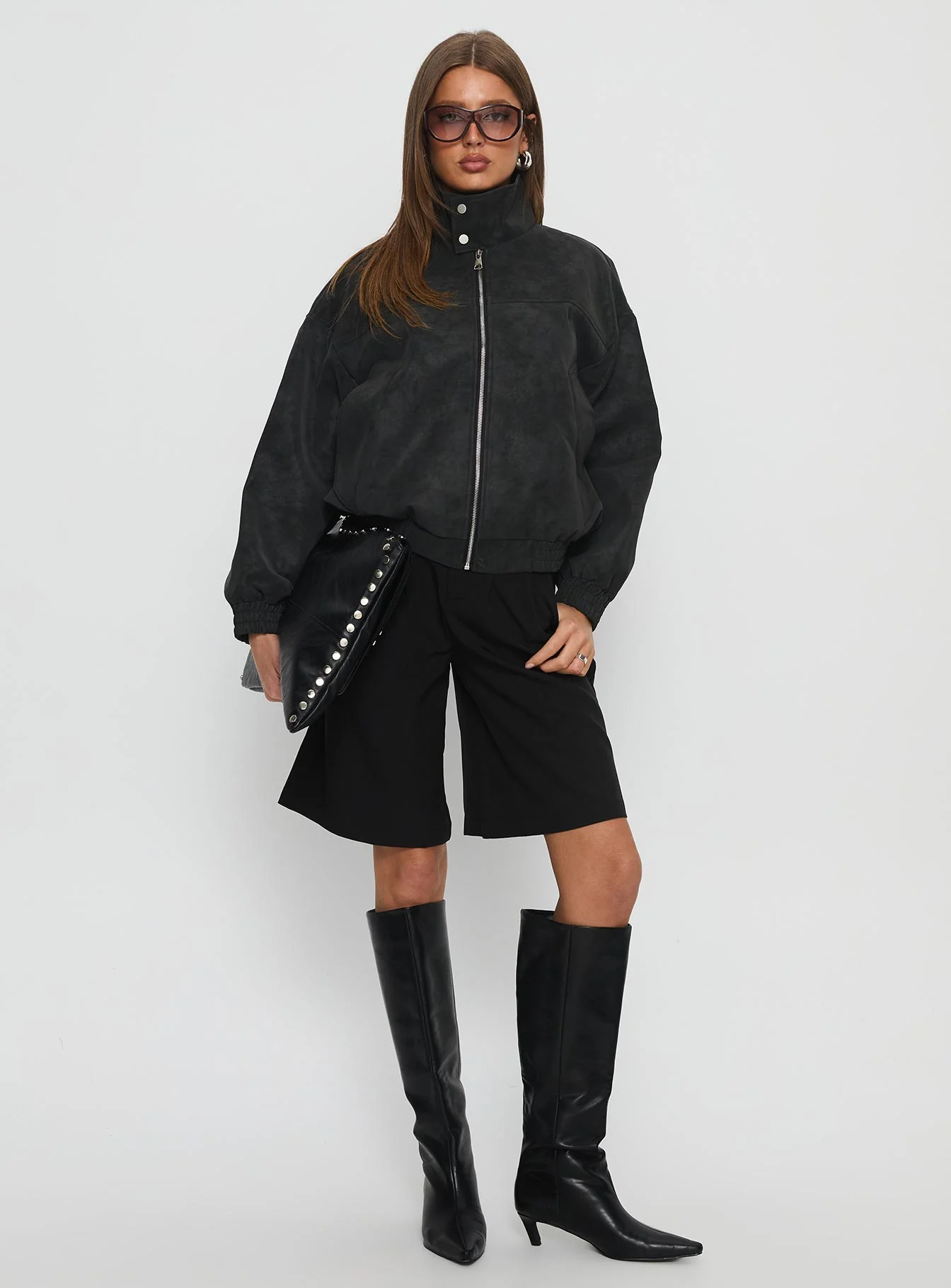Ellissa Faux Suede Bomber Jacket Black