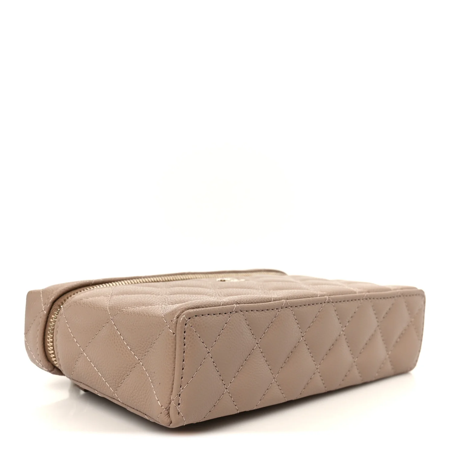 Caviar Quilted Top Handle Slim Vanity With Chain Dark Beige - Top Club