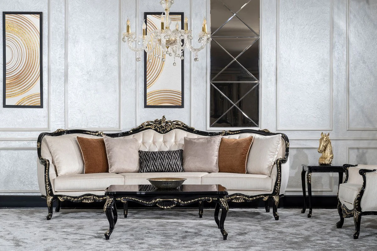 Luxury Baroque Coffee Table Black / Gold - Handcrafted Solid Wood Living Room Table in Baroque Style - Living Room Furniture in Baroque Style - Baroque Furniture - Noble & Magnificent