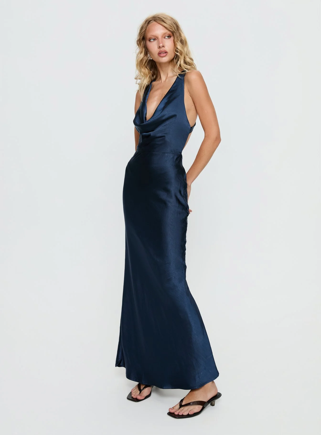 Aubrienna Cowl Neck Maxi Dress Navy