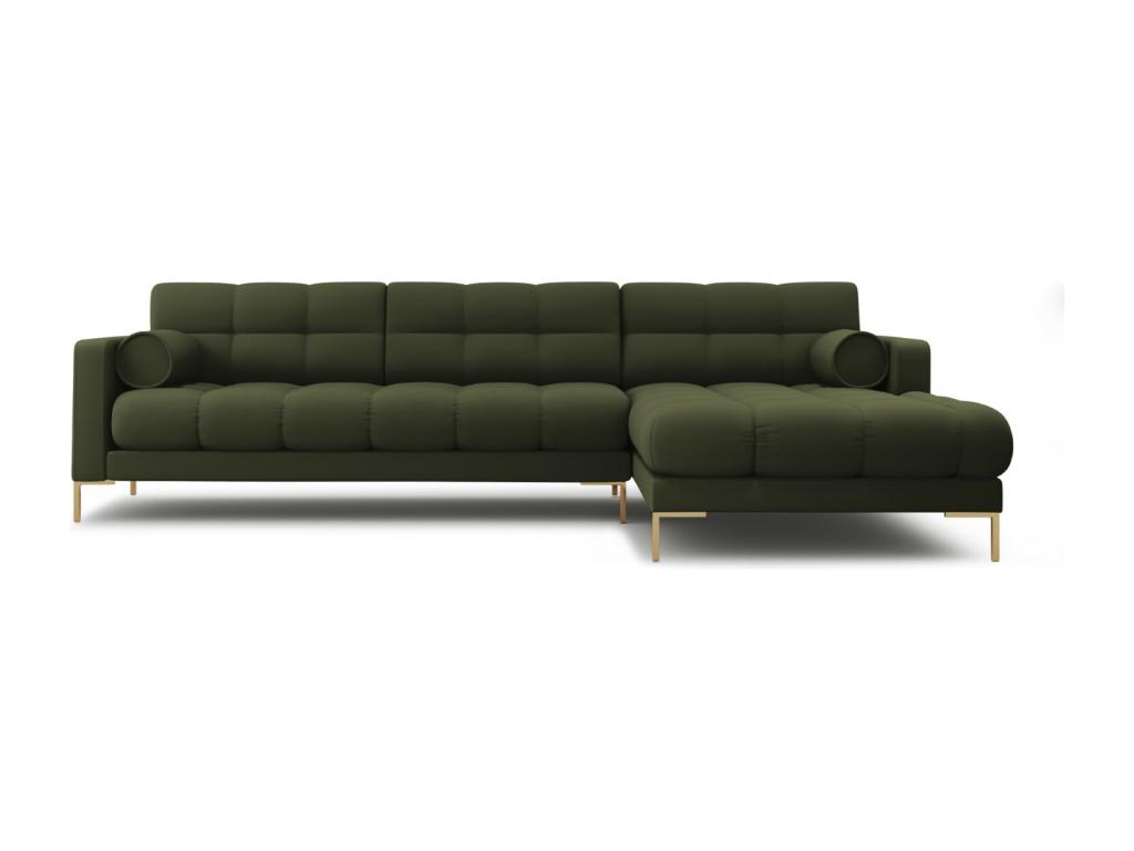 Casaplu - Sofá esquinero derecho "Bali" 5 plazas de tejido estructural verde - 293x185x75cm