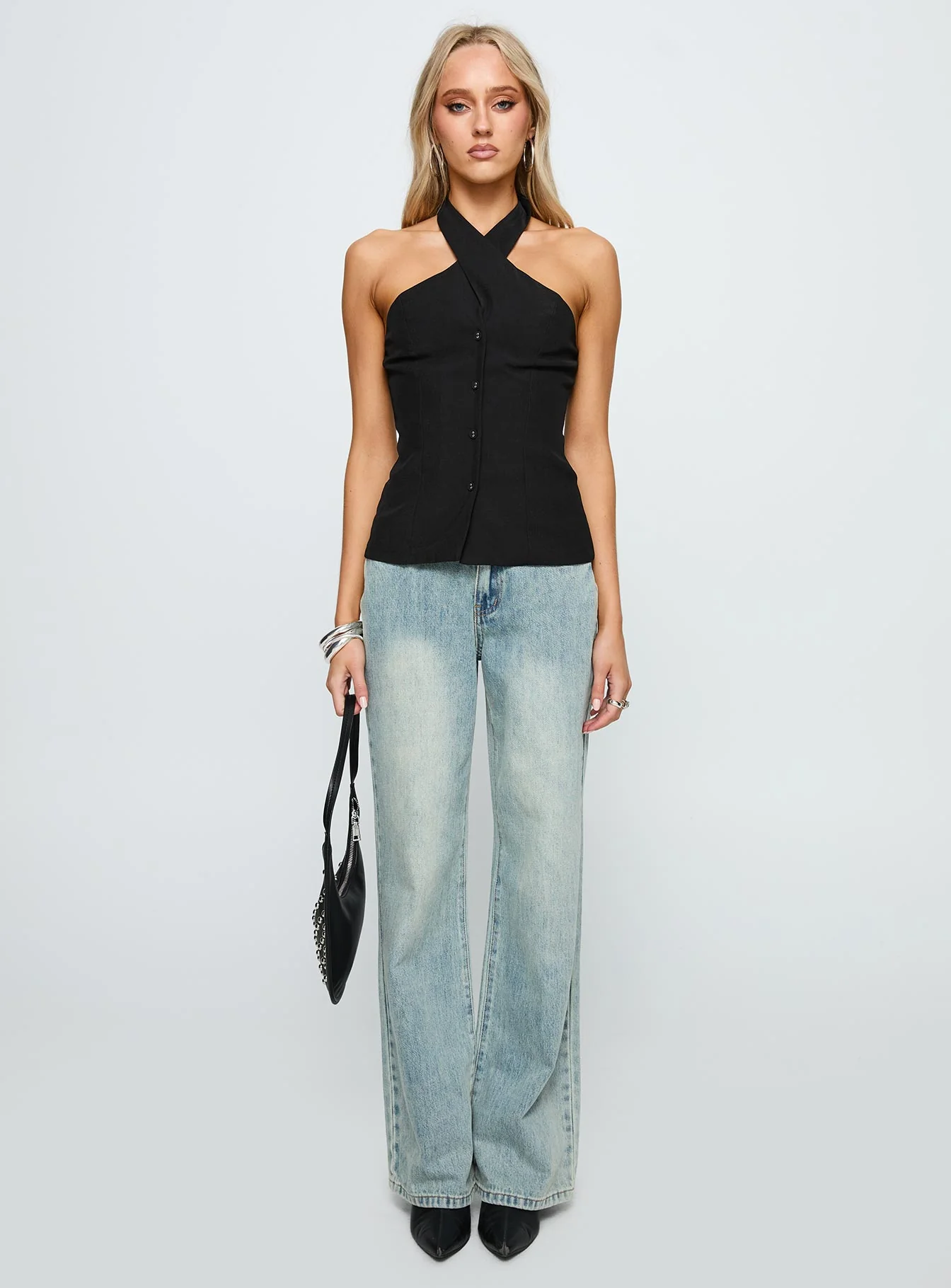 Light Is Coming Cross Detail Top Black