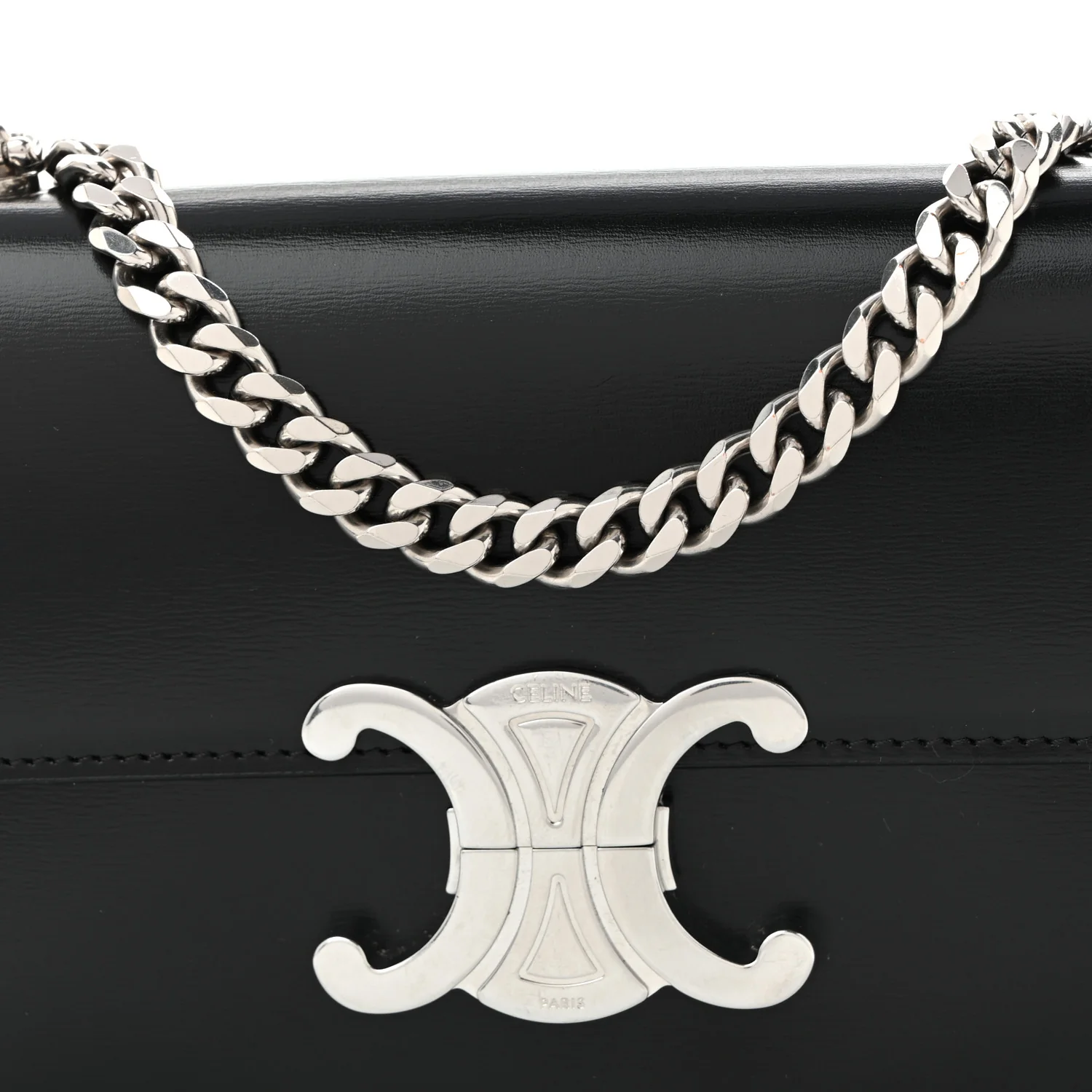 Shiny Calfskin Triomphe Chain Shoulder Bag Black - Top Club