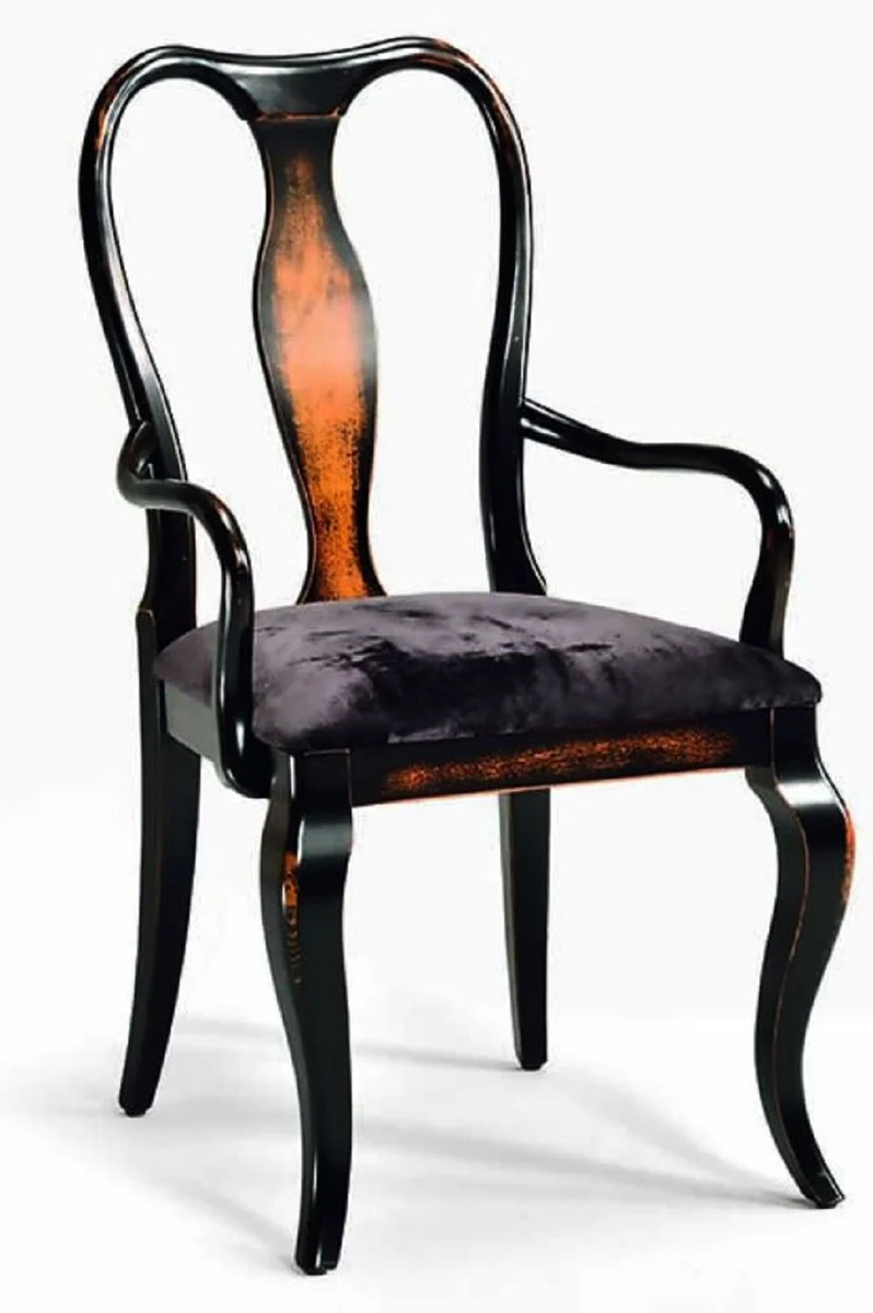 Luxury Baroque Dining Room Chair with Armrests Black / Brown - Made in Italy