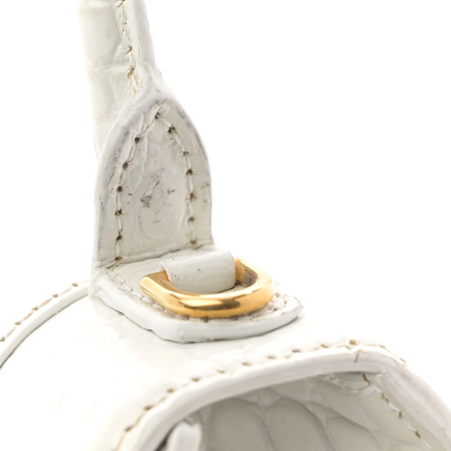 Calfskin Crocodile Embossed Small Hourglass Top Handle Bag White - Top Club