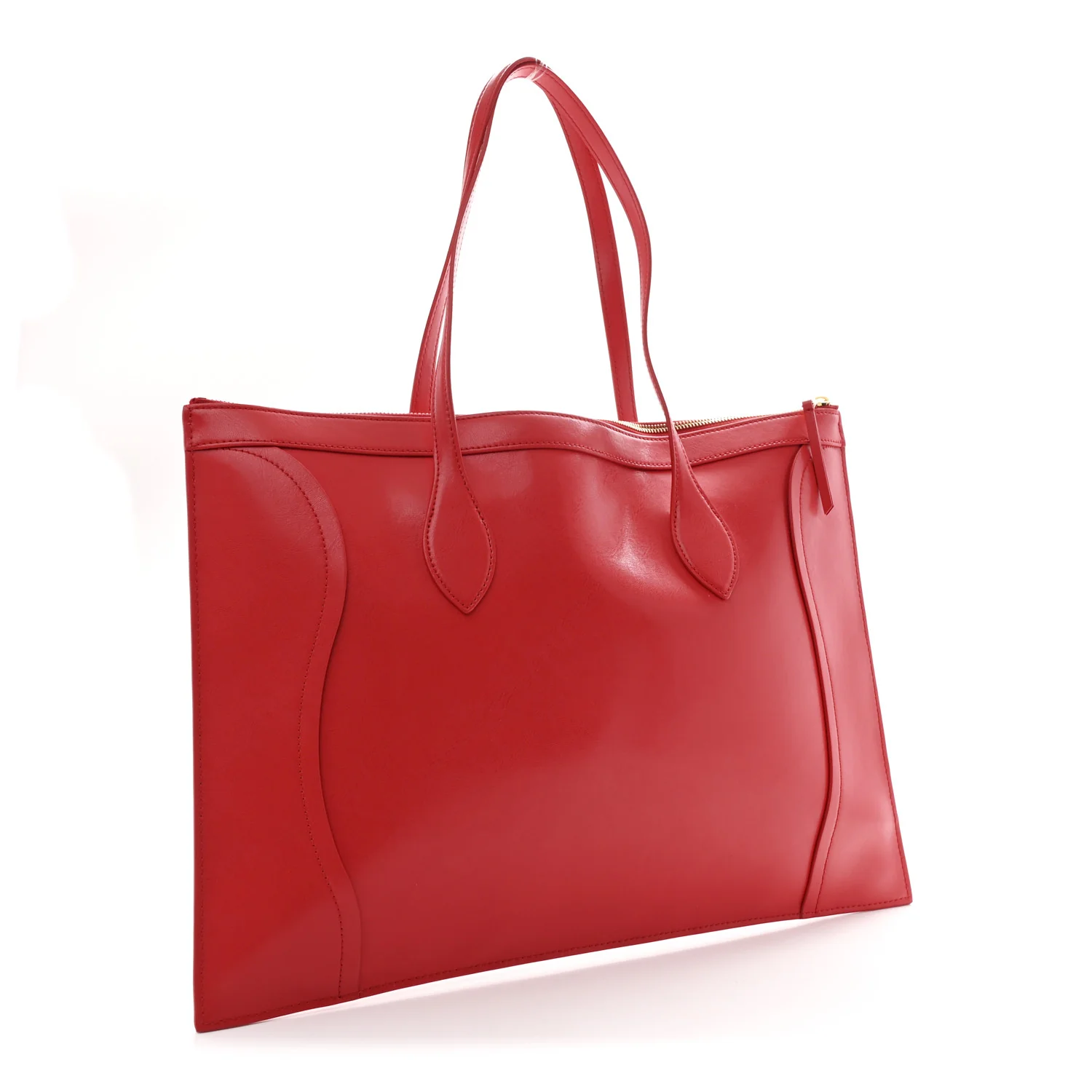 Glossy Calfskin Flat Luggage Shoulder Bag Ultra Red - Top Club