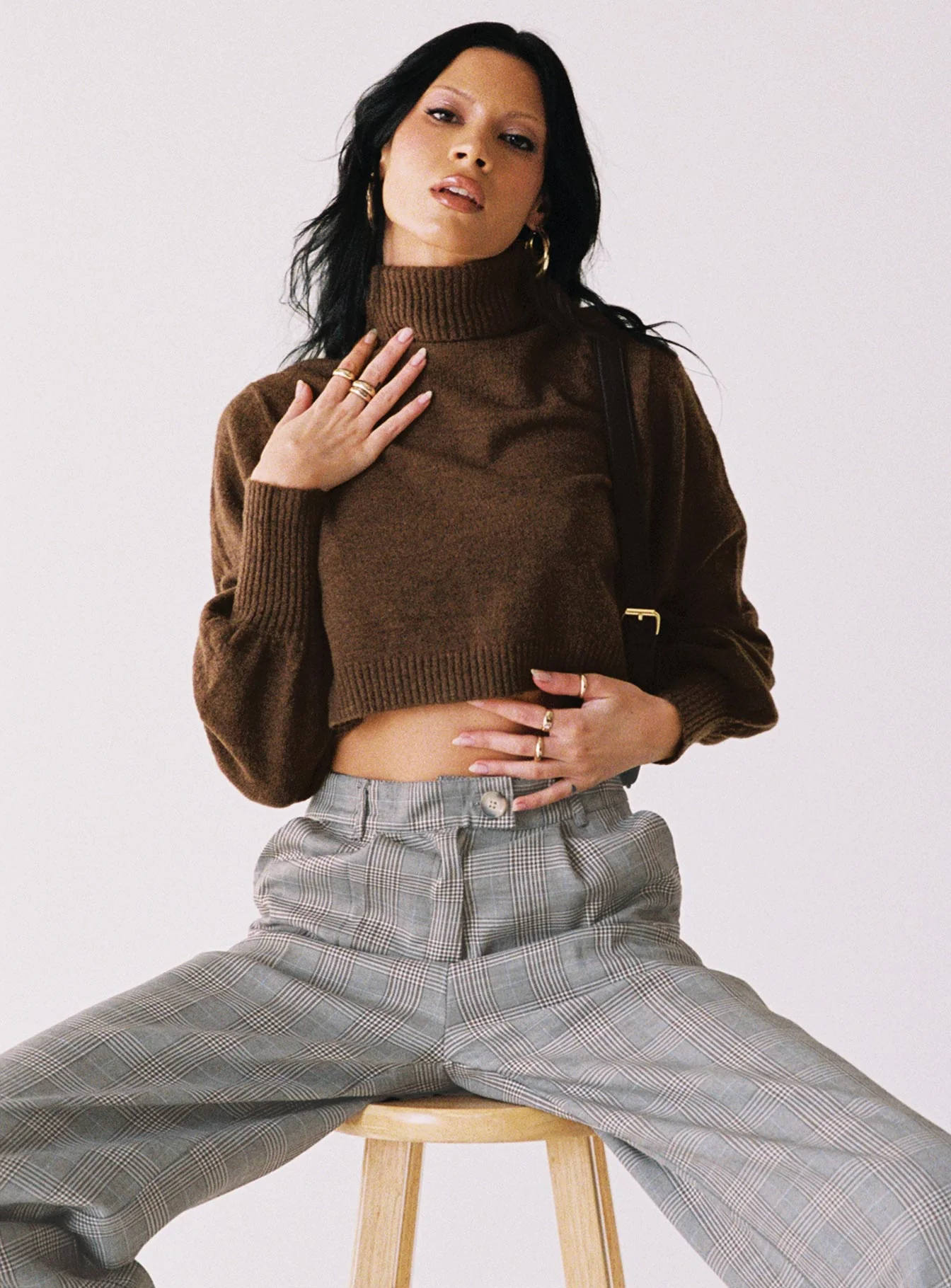 Zahara Cropped Turtleneck Sweater Brown
