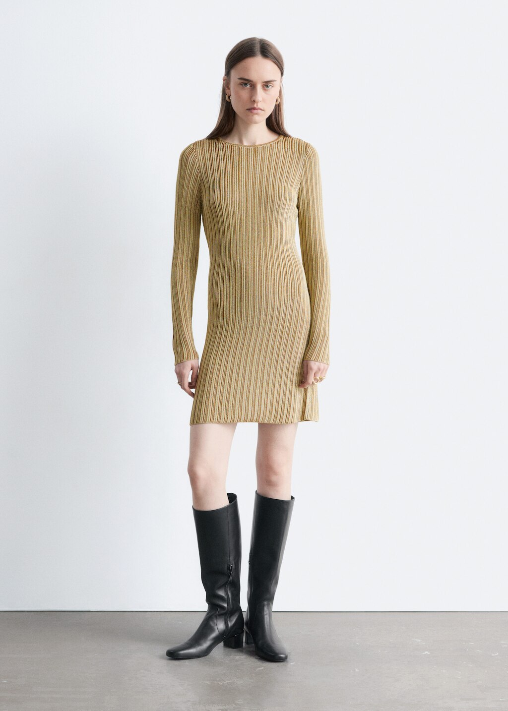 & Other Stories LONG-SLEEVE RIB-KNIT MINI DRESS