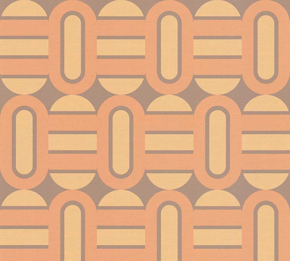 Vliesbehang retro versierd met ovalen en balken in warme kleuren – bruin, geel, oranje Retro vliesbehang versierd met ovalen en balken in warme kleuren – bruin, geel, oranje #1