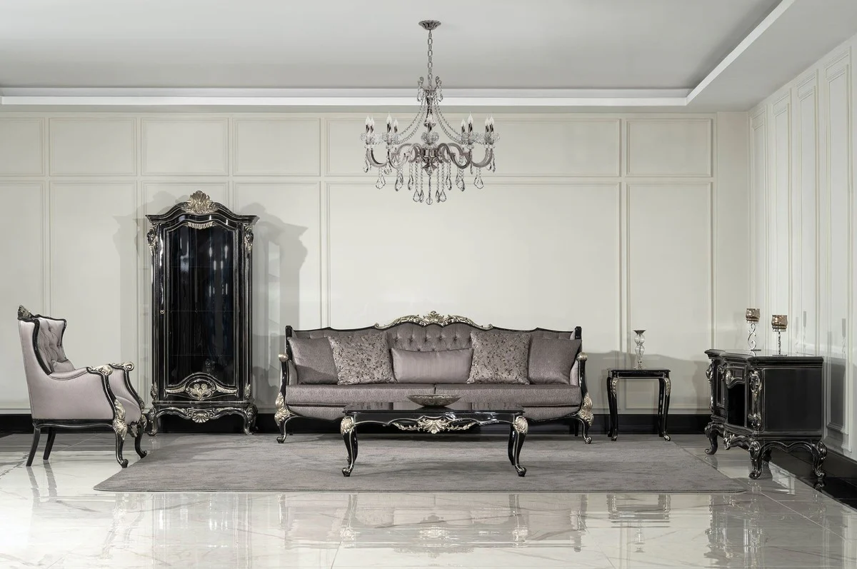 Luxury Baroque side table black / silver - Square solid wood table in Baroque style - Luxury living room furniture in Baroque style - Baroque furniture - Noble & magnificent