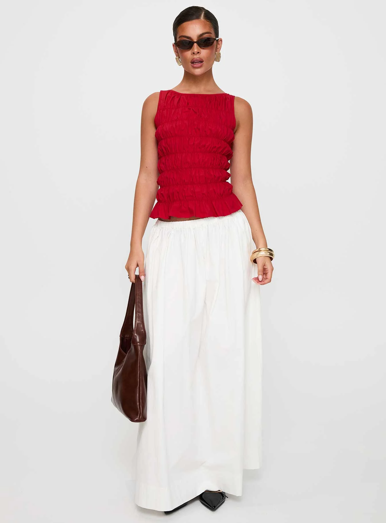 Marleene Shirred Top Red