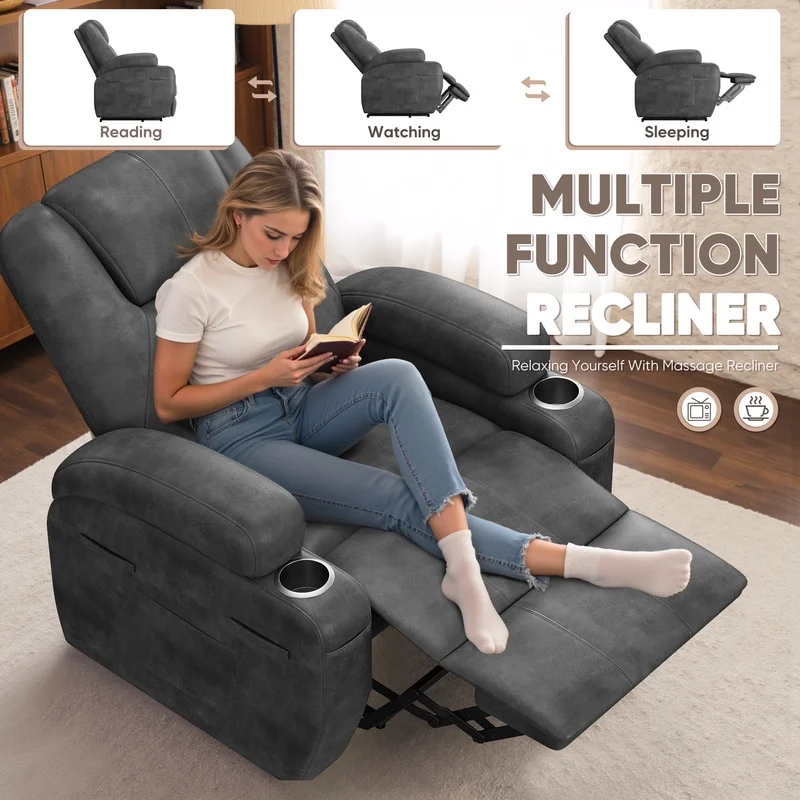 Lacoo Power Lift Electric Massage Recliner Chair Oversized Single Sofa with Cup Holder for Elderly, Black