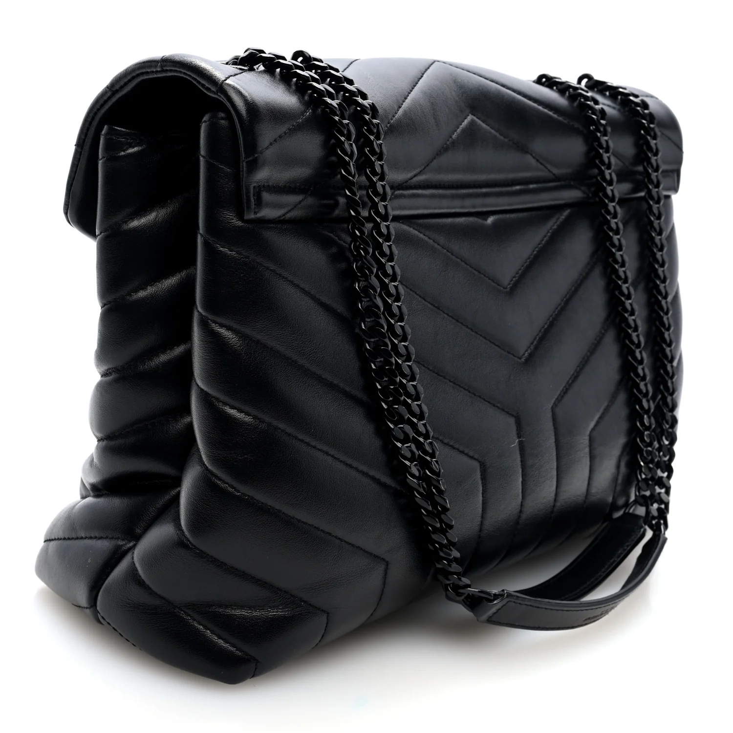 Calfskin Y Quilted Monogram Monochrome Medium Loulou Chain Satchel Black - Top Club