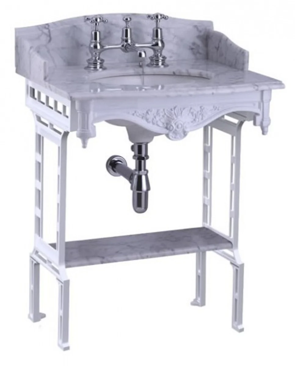 Luxury Art Nouveau standing washbasin white / white with marble top with splash guard at the back, side and shelf baroque washbasin baroque style antique style