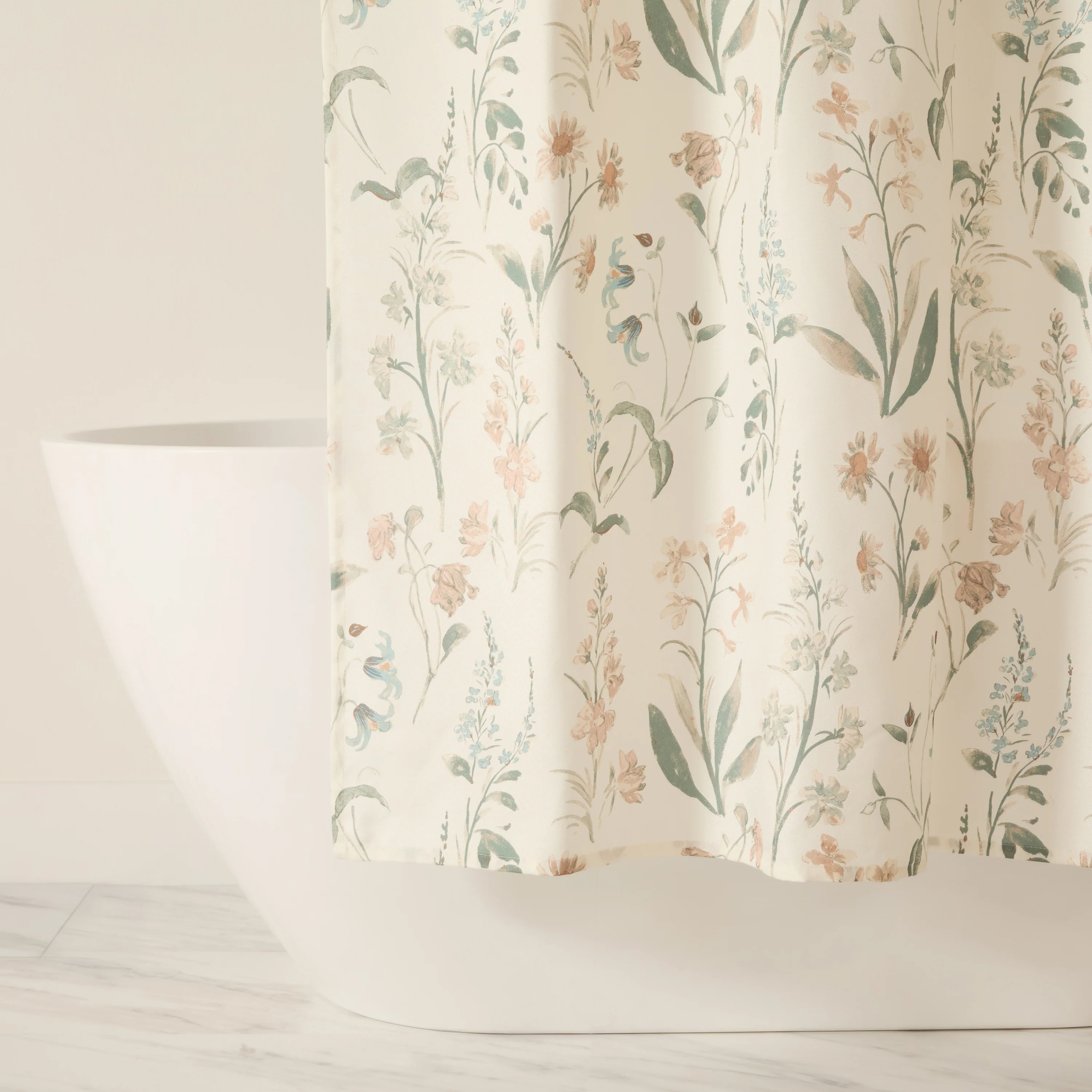 Painted Floral Patterned Shower Curtain
