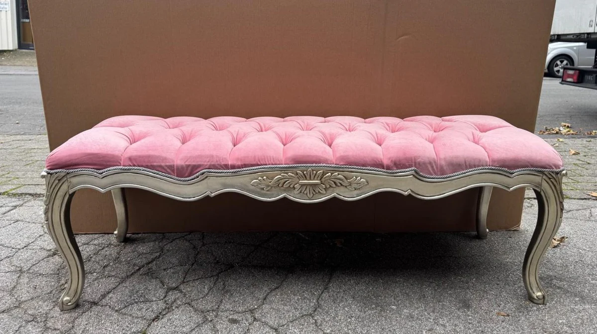 Baroque bench pink / silver 140 cm - Baroque style furniture