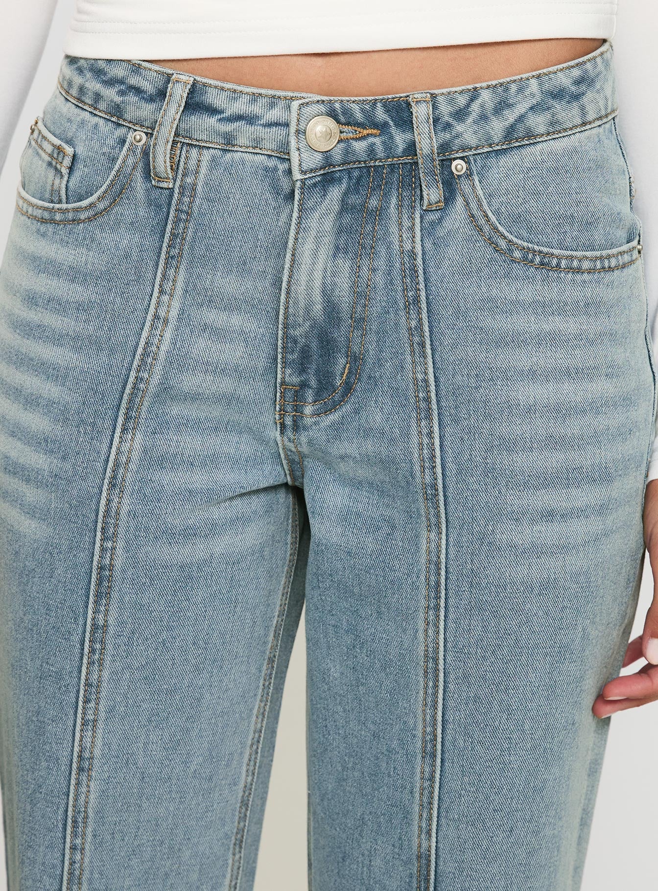 White Mustang Mid Rise Straight Leg Jean Light Blue