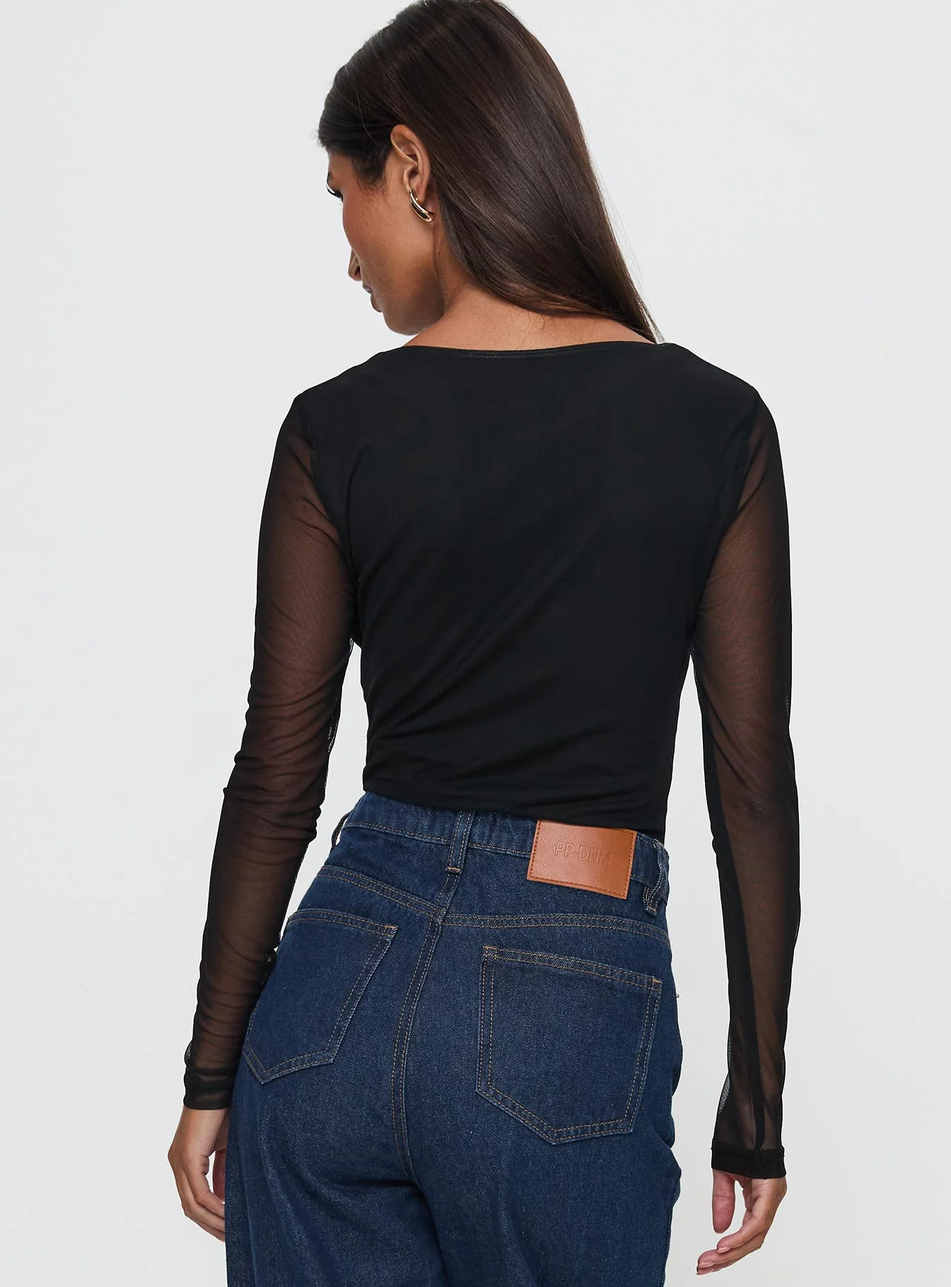 Delanee Mesh Detail Long Sleeve Bodysuit Black