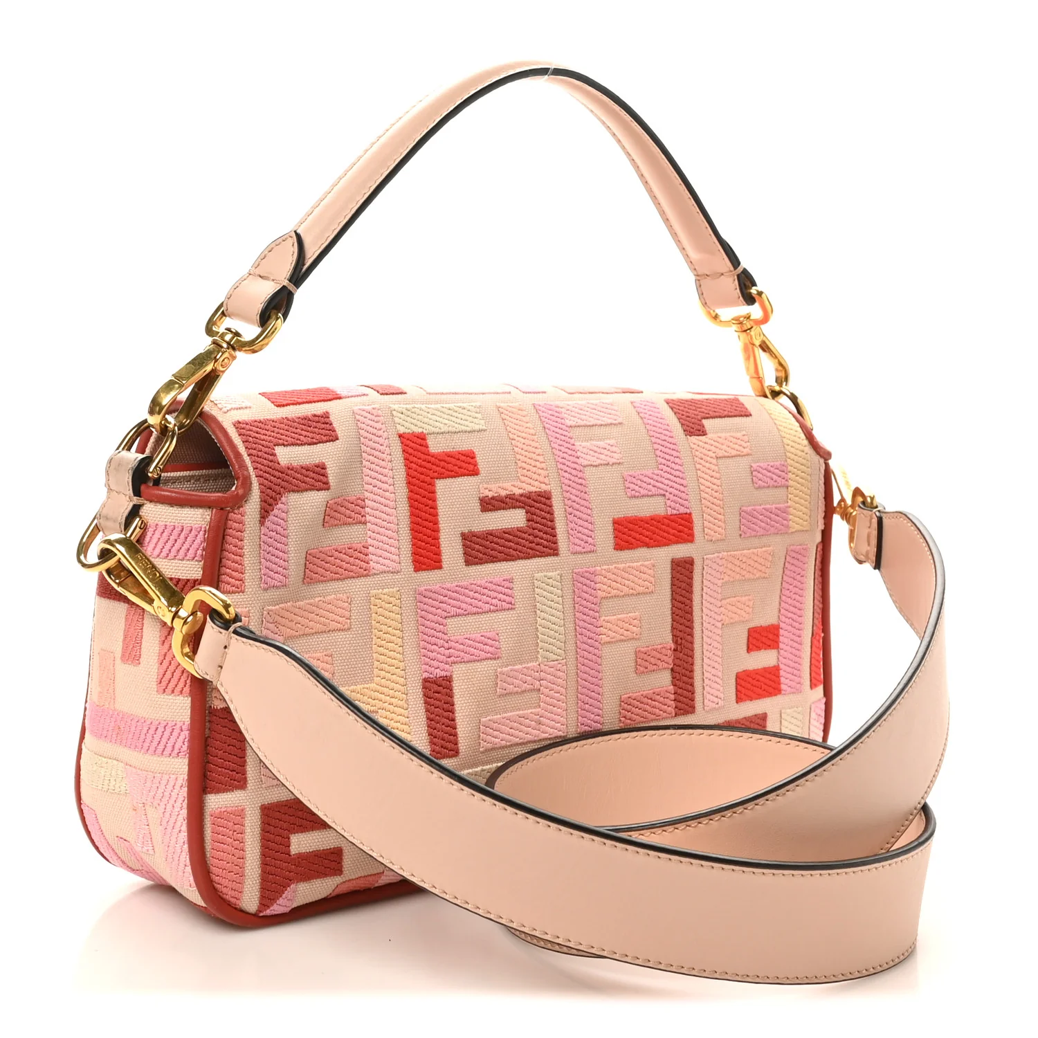 Canvas Vitello King FF Embroidered Baguette Rosa Quarzo Bloody Mary Multicolor - Top Club
