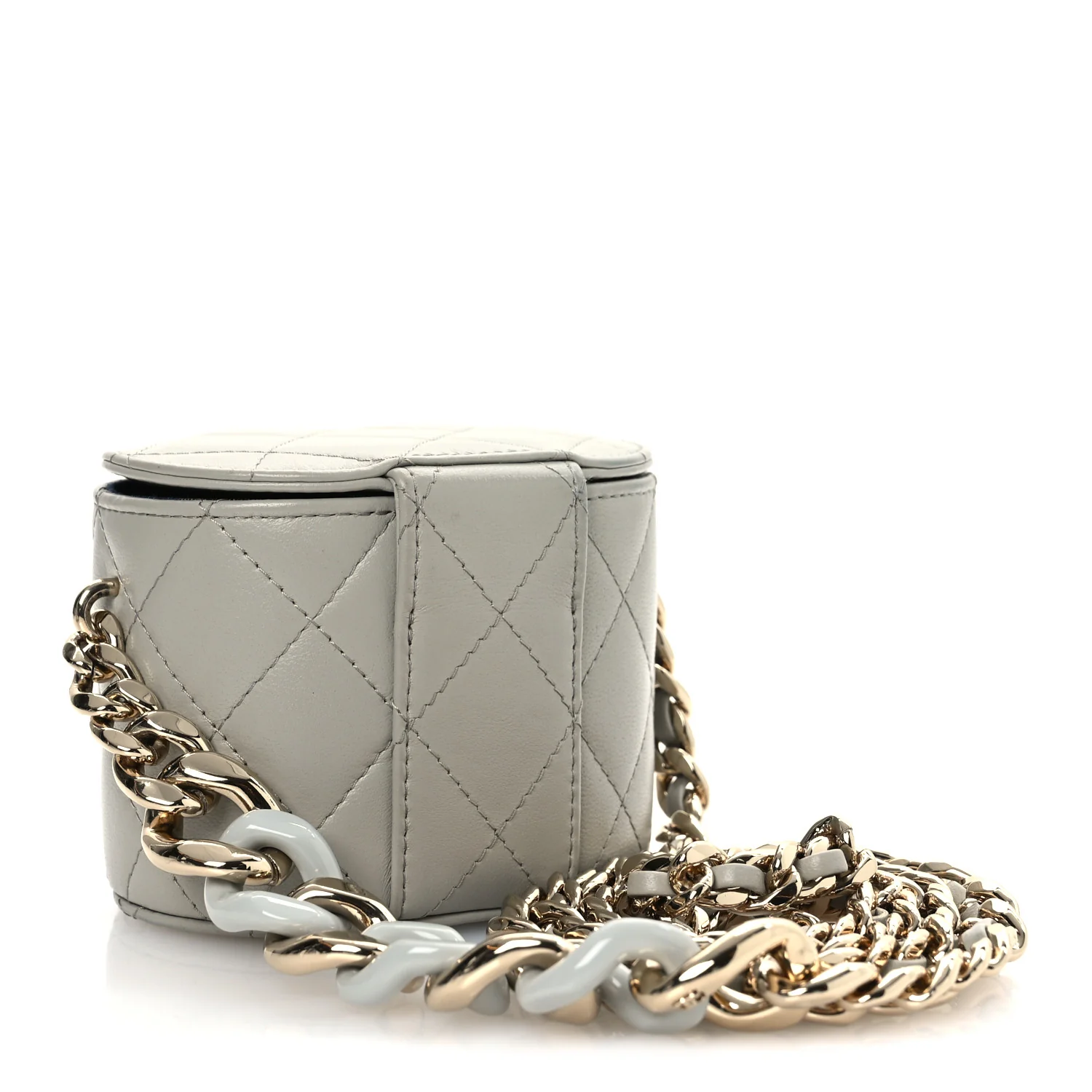 Lambskin Quilted Mini Vanity Case With Chain Grey - Top Club